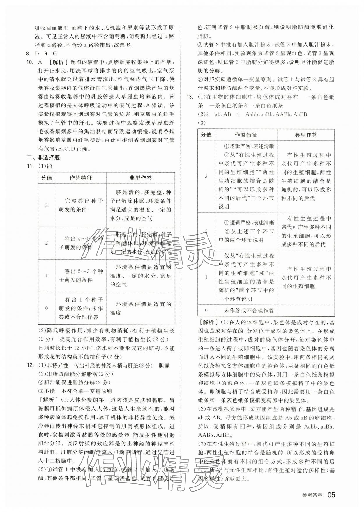 2024年全品中考优选重组卷生物内蒙古专版&nbsp;参考答案第4页
