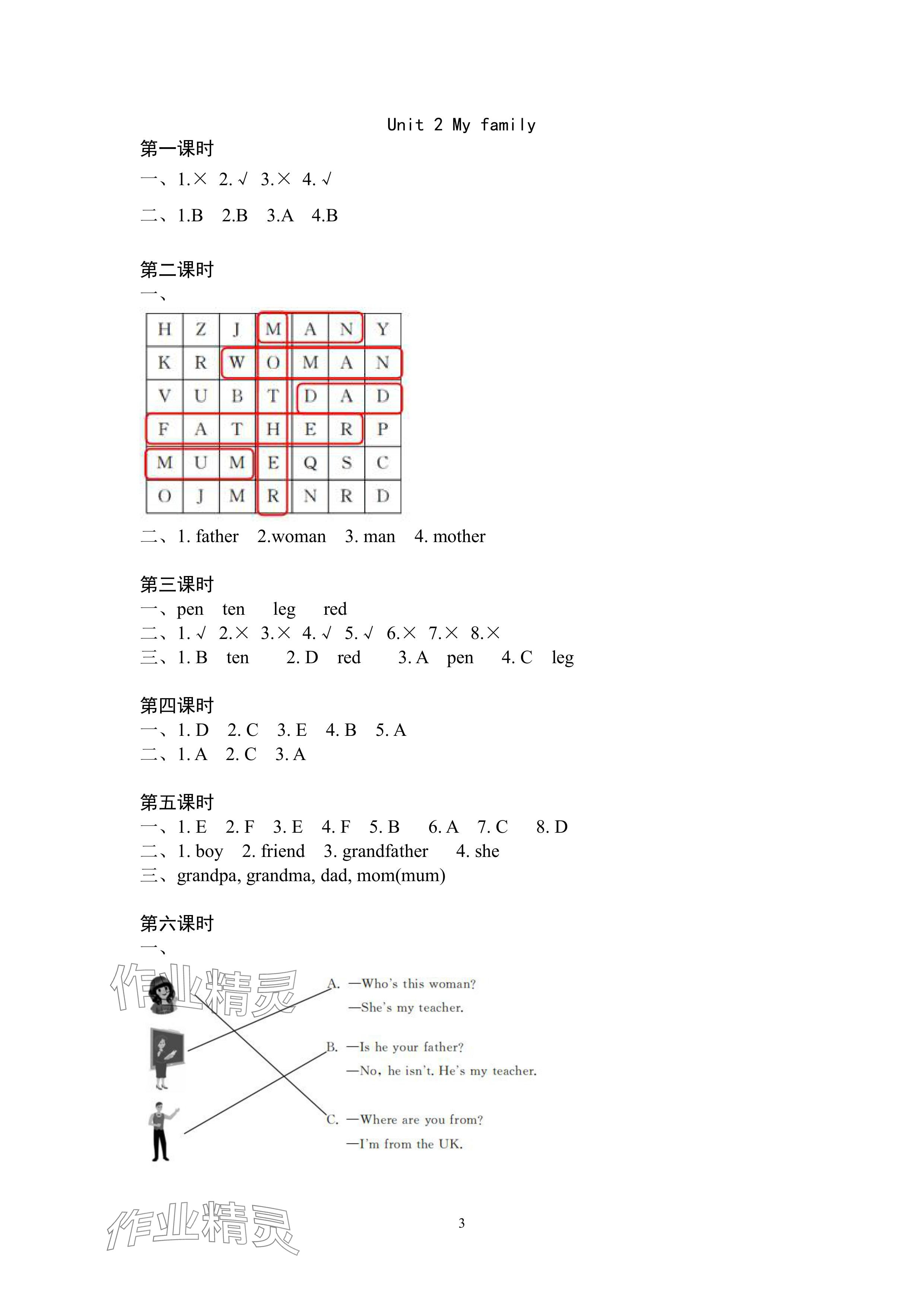 2024年新課標學習方法指導叢書三年級英語下冊人教版 參考答案第3頁