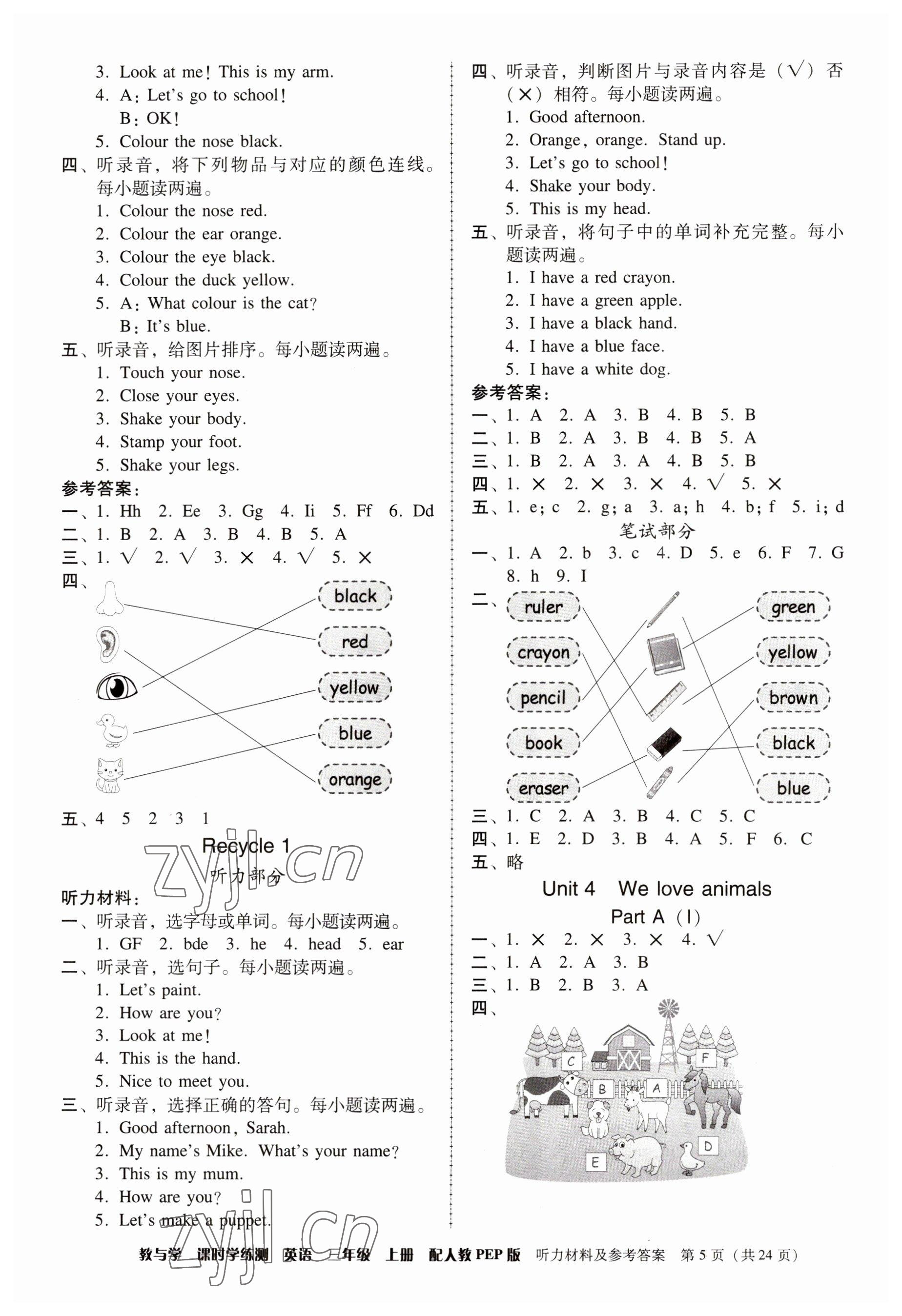 2023年教與學(xué)課時學(xué)練測三年級英語上冊人教版 參考答案第5頁