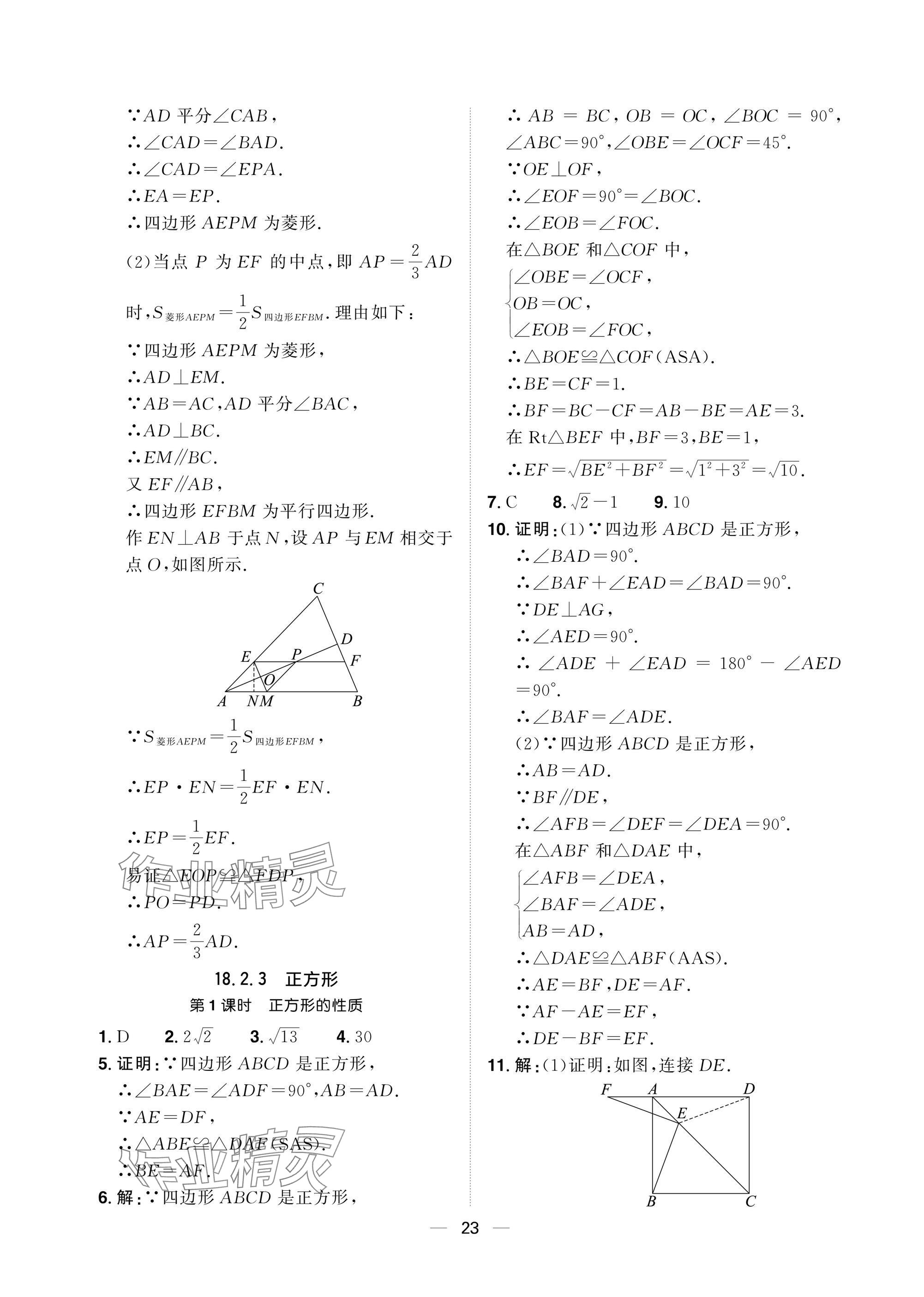 2025年陽光同學分層設計八年級數學下冊人教版福建專版 參考答案第23頁