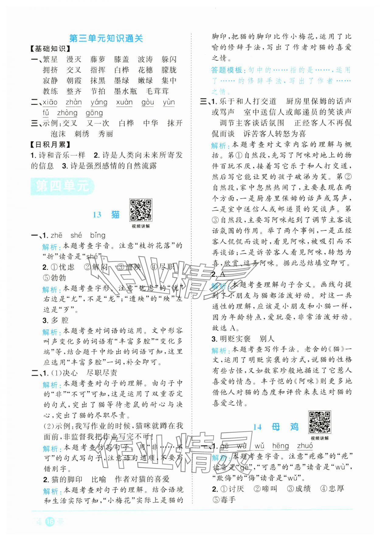 2025年陽(yáng)光同學(xué)課時(shí)全優(yōu)訓(xùn)練四年級(jí)語(yǔ)文下冊(cè)人教版浙江專(zhuān)版 參考答案第16頁(yè)