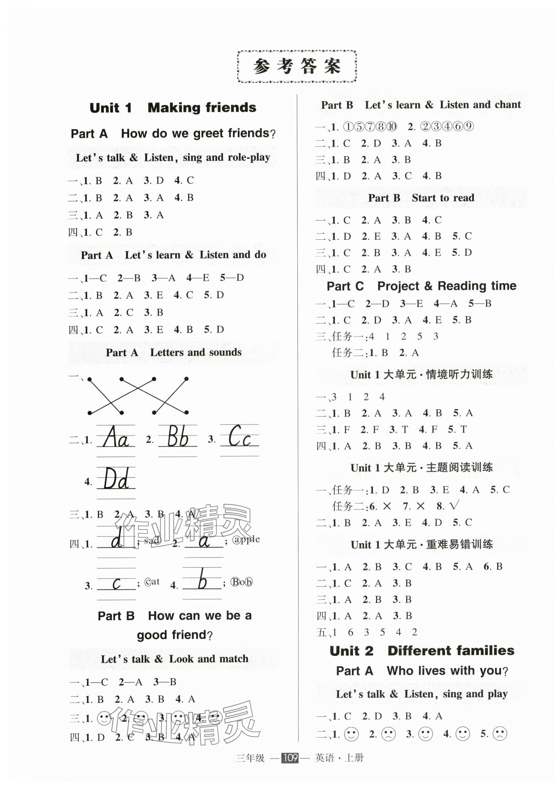 2024年状元成才路创优作业100分三年级英语上册人教版浙江专版 参考答案第1页