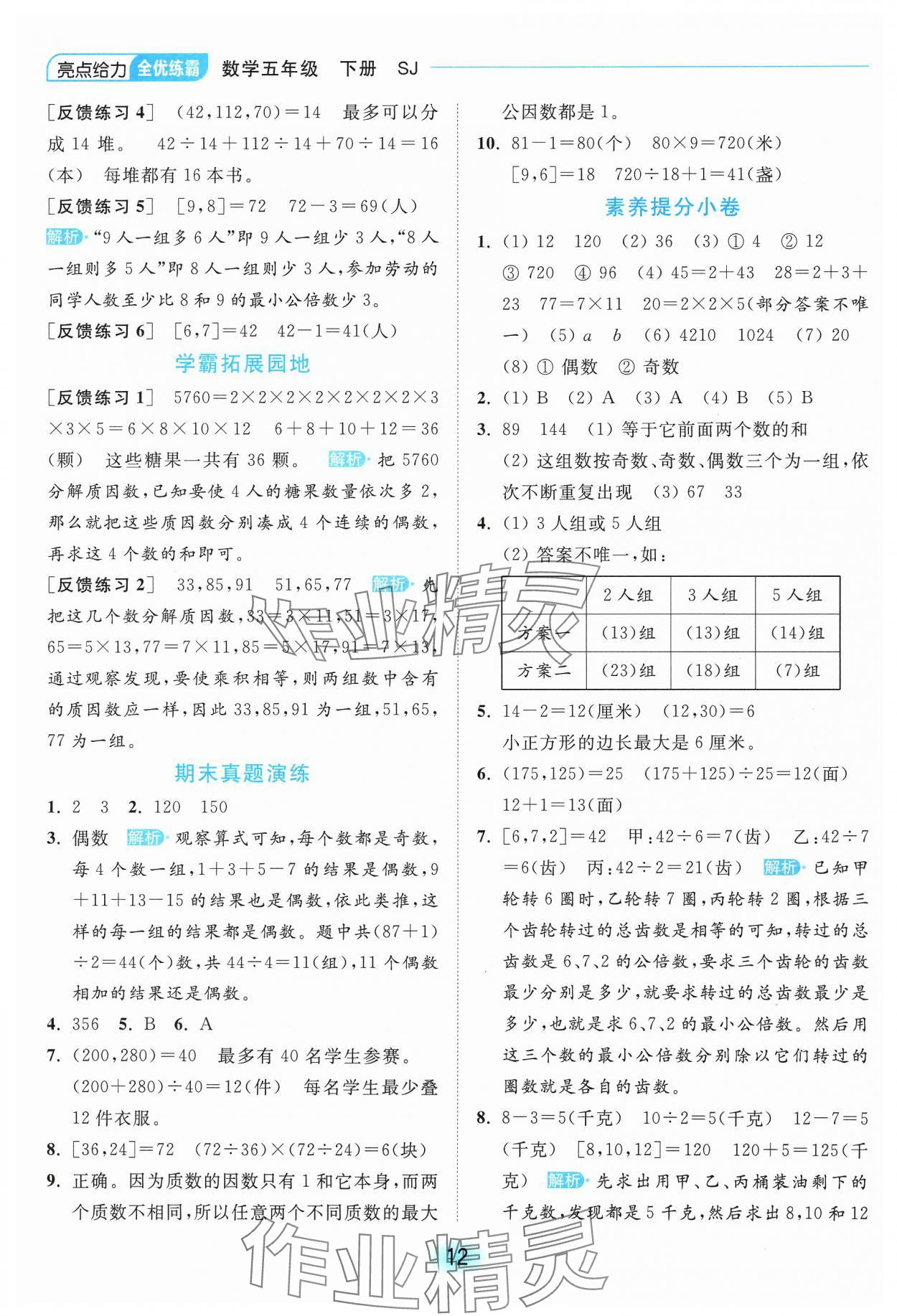 2025年亮點(diǎn)給力全優(yōu)練霸五年級數(shù)學(xué)下冊蘇教版 第12頁