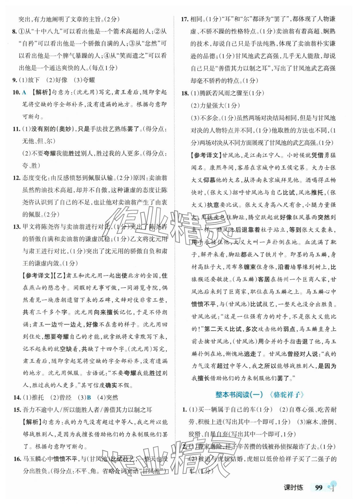 2025年初中學(xué)霸創(chuàng)新題七年級語文下冊人教版 參考答案第9頁