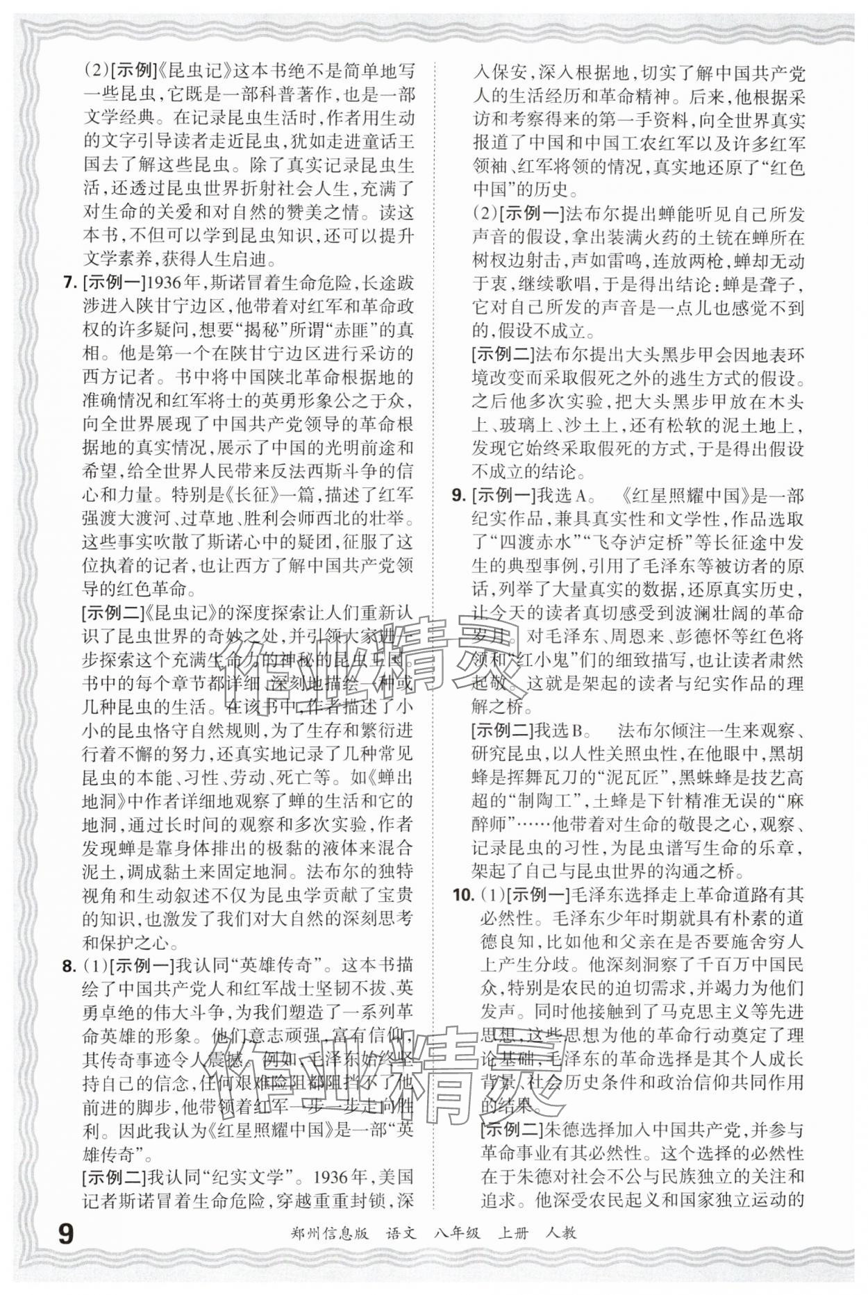 2024年王朝霞期末真題精編八年級語文上冊人教版鄭州專版 參考答案第9頁