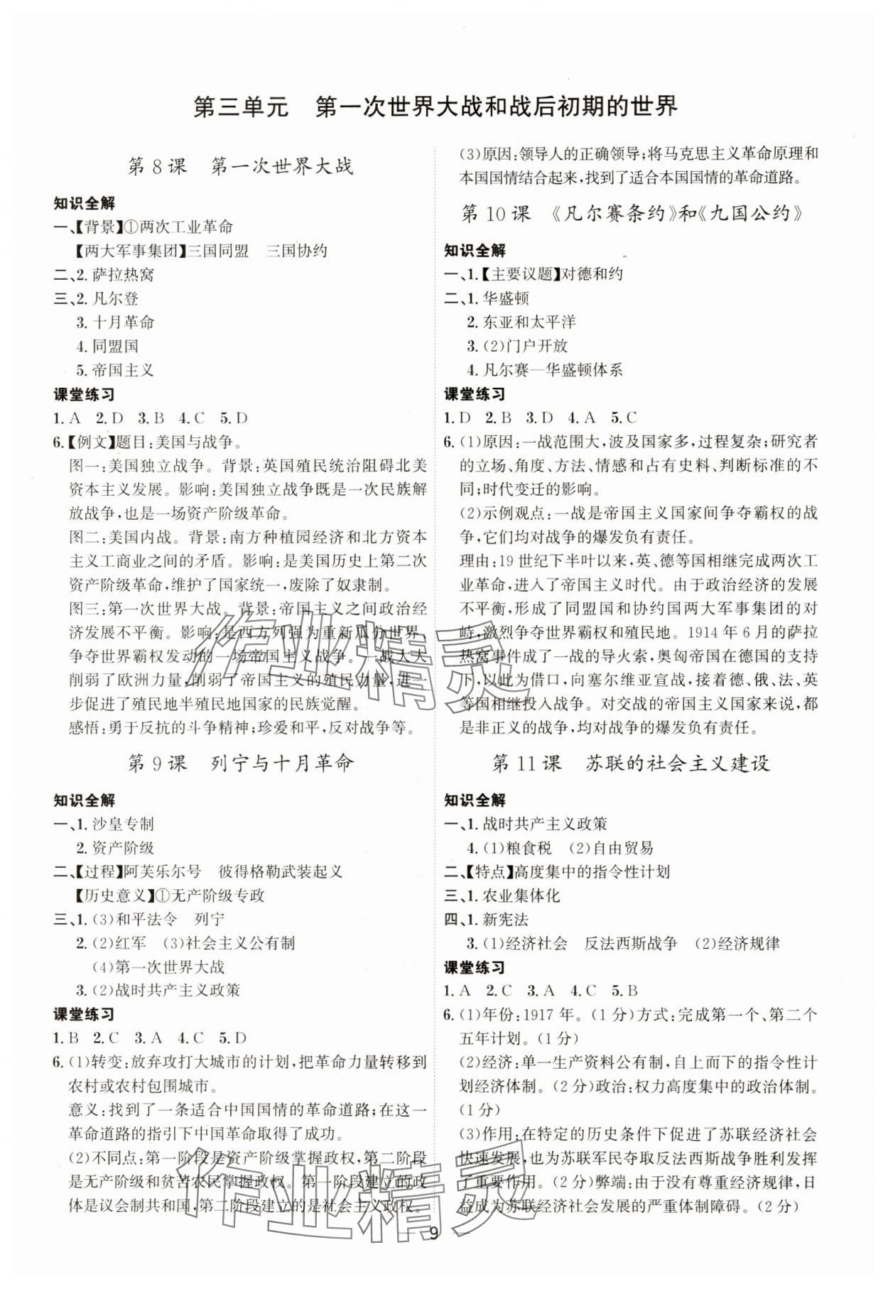 2023年考點專練九年級歷史全一冊人教版深圳專版 第9頁