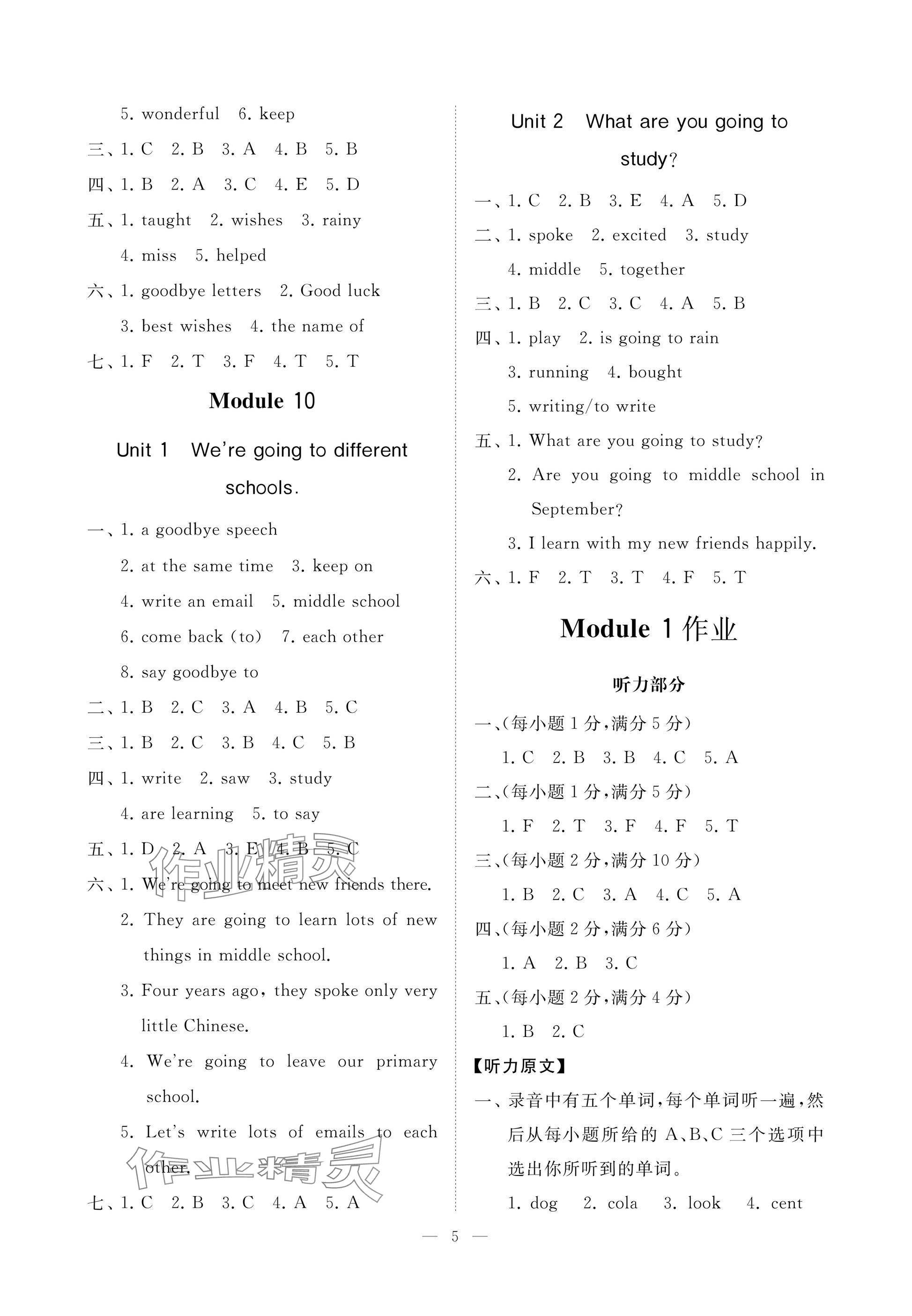 2025年同步練習(xí)冊(cè)智慧作業(yè)六年級(jí)英語(yǔ)下冊(cè)外研版 參考答案第5頁(yè)