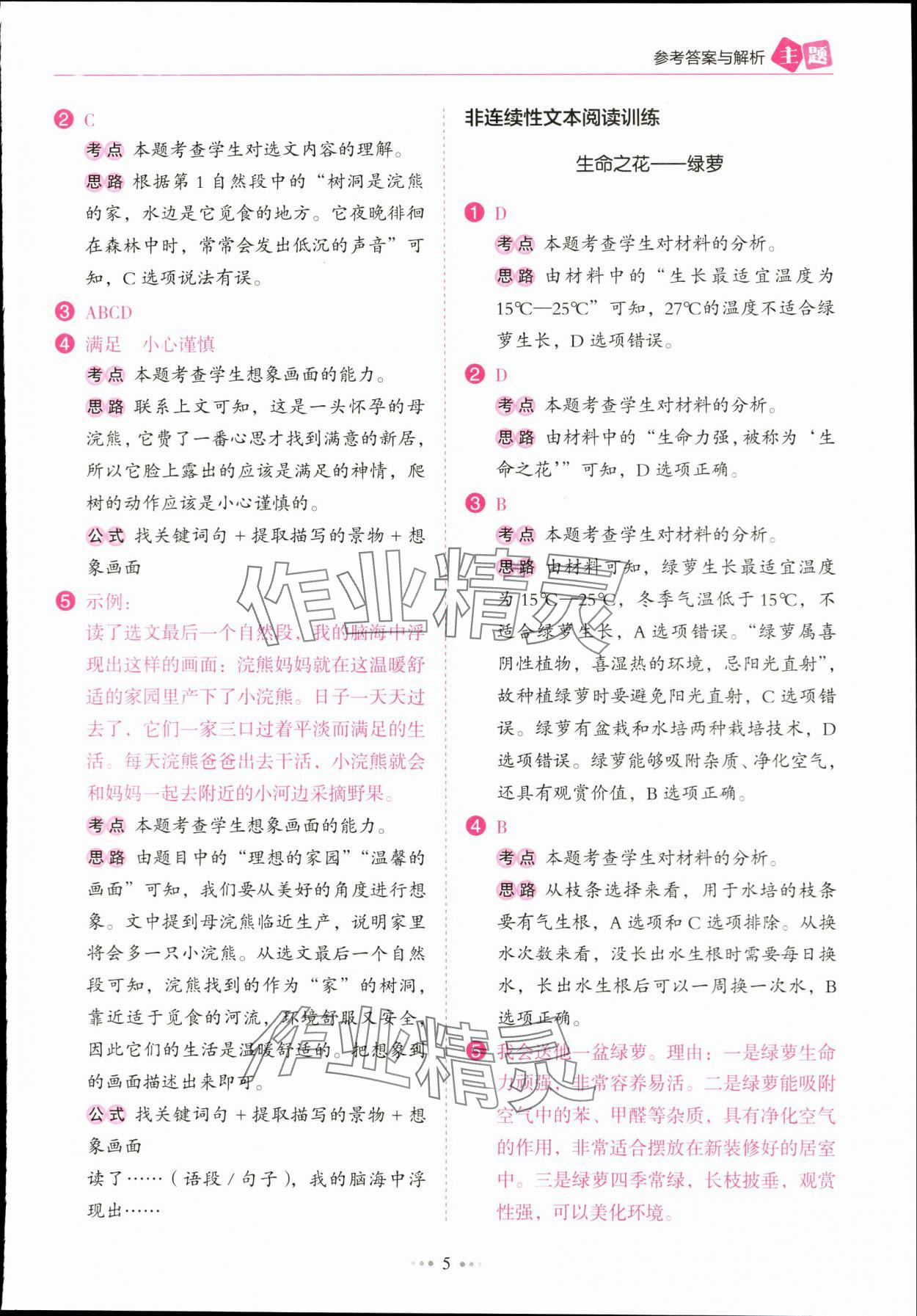 2024年主題閱讀訓練100分三年級語文下冊人教版浙江專版 參考答案第5頁