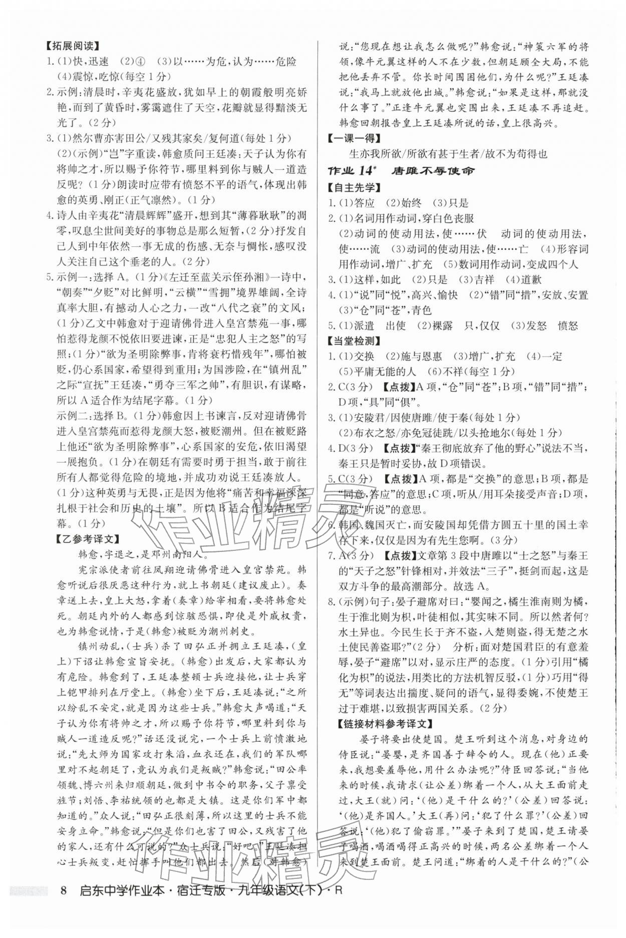 2026年启东中学作业本九年级语文下册人教版宿迁专版 第8页