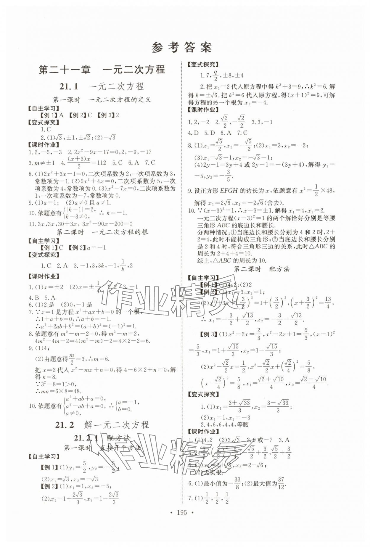 2023年長江全能學(xué)案同步練習(xí)冊九年級數(shù)學(xué)全一冊人教版 第1頁