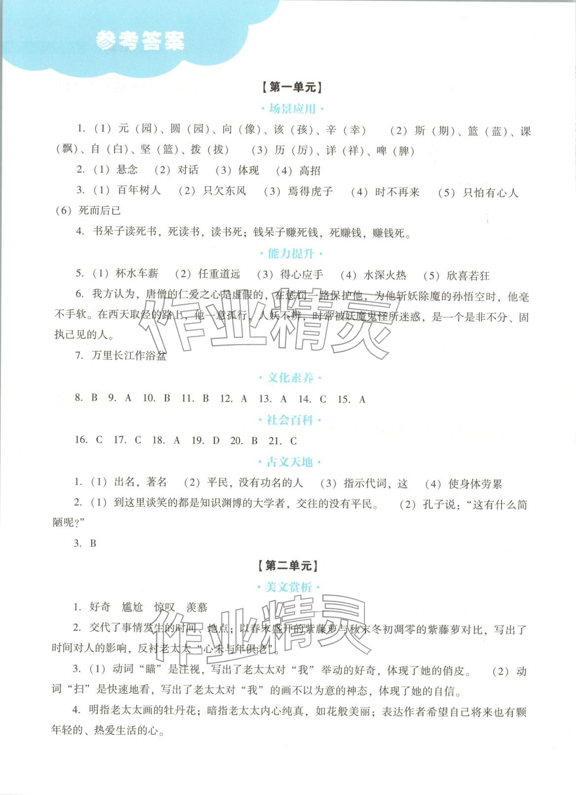 2025年遙遙領先核心素養提升六年級語文上冊人教版&nbsp;參考答案第1頁