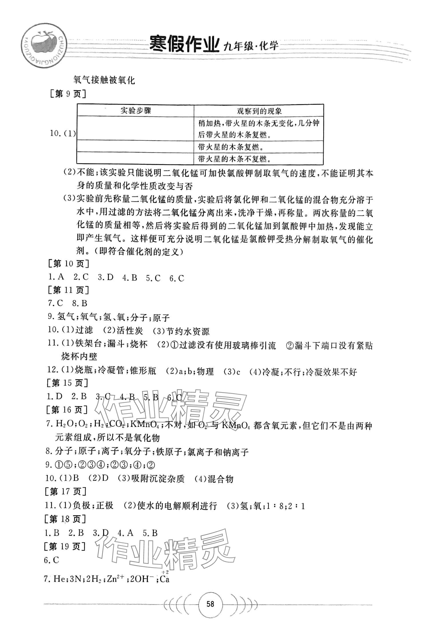 2024年寒假作业华中科技大学出版社九年级化学 第2页