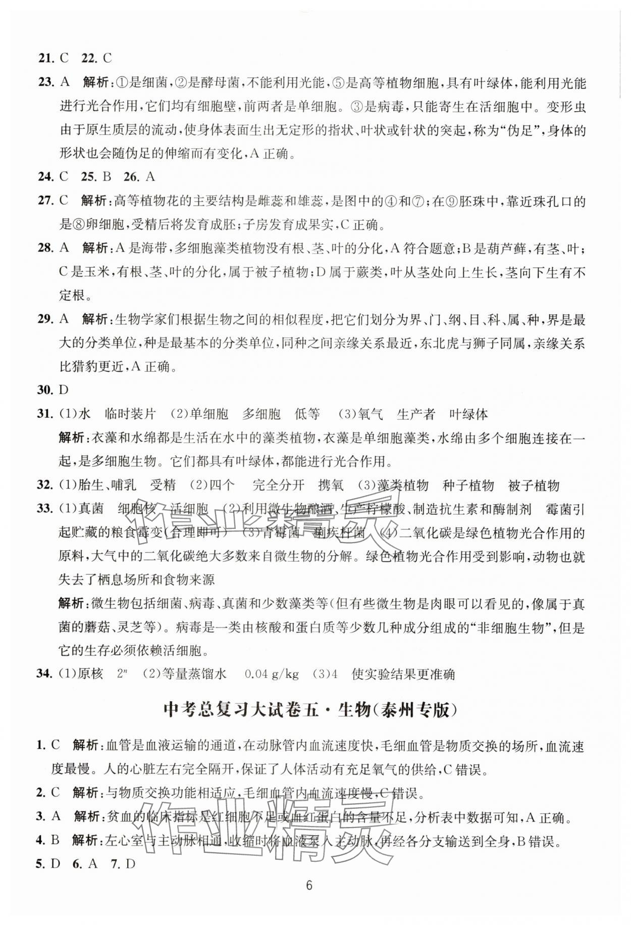 2025年通关提优中考总复习大试卷生物&nbsp;第6页