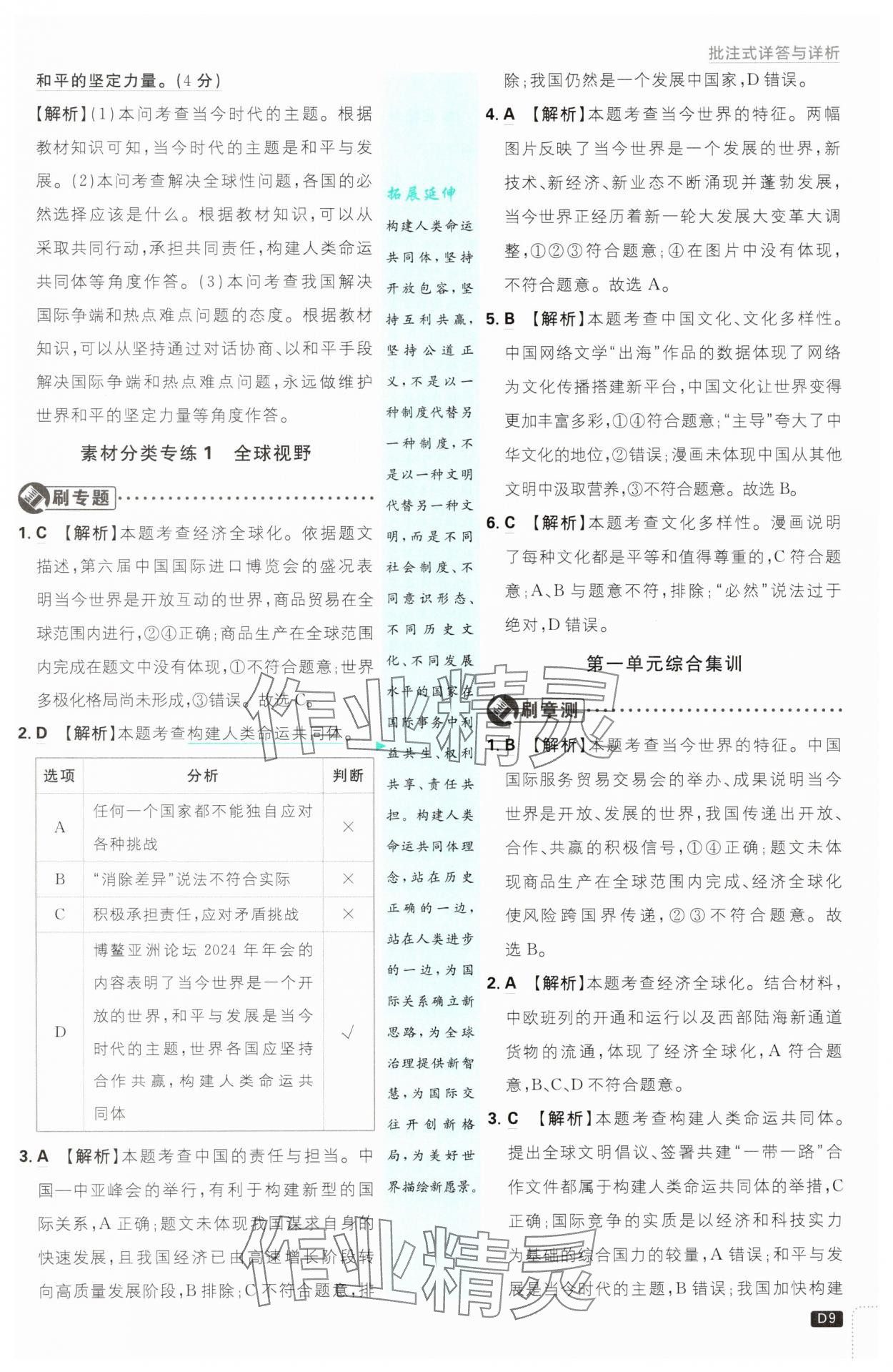 2025年初中必刷題九年級道德與法治下冊人教版 參考答案第9頁