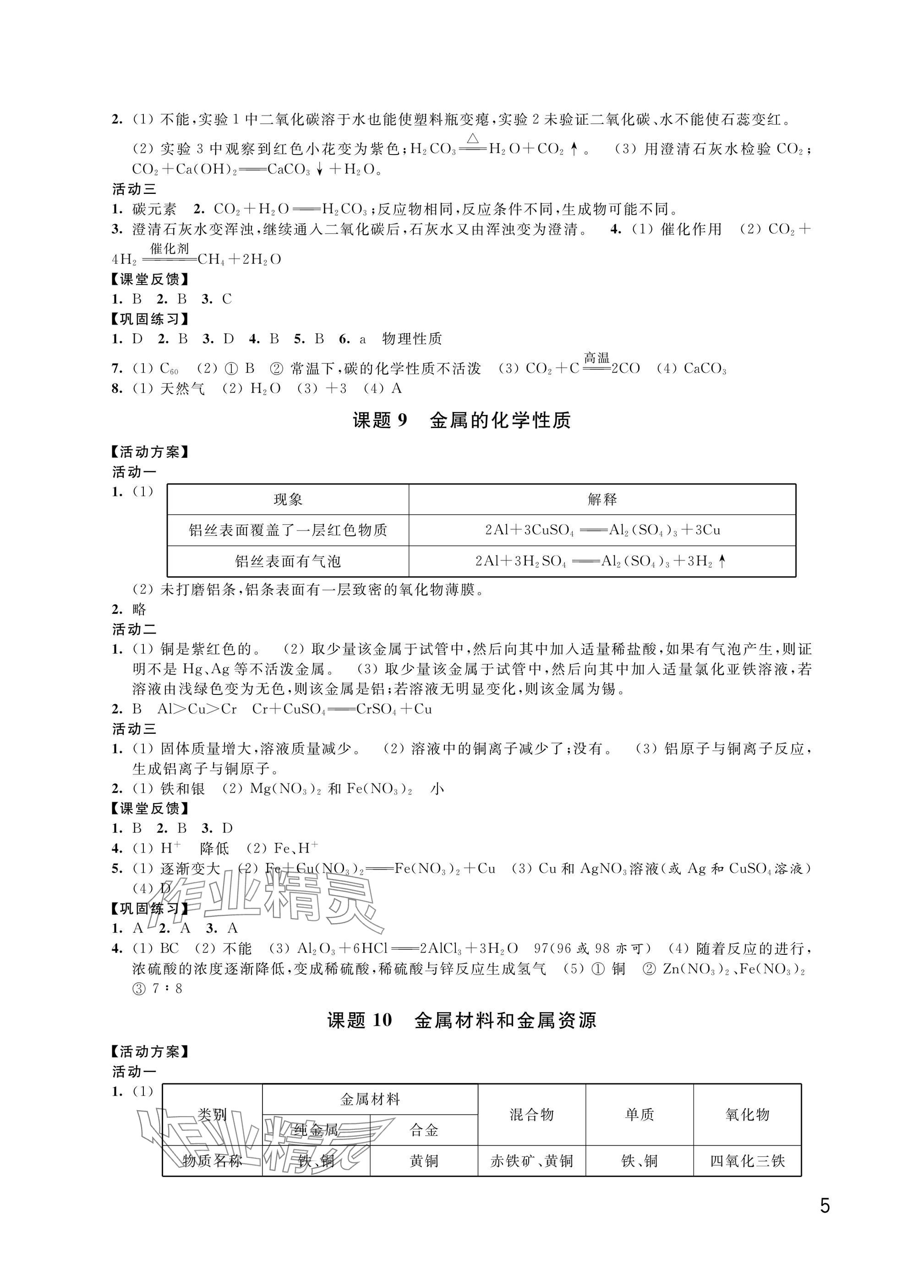 2025年優(yōu)思優(yōu)評(píng)九年級(jí)化學(xué)下冊(cè)人教版 參考答案第5頁