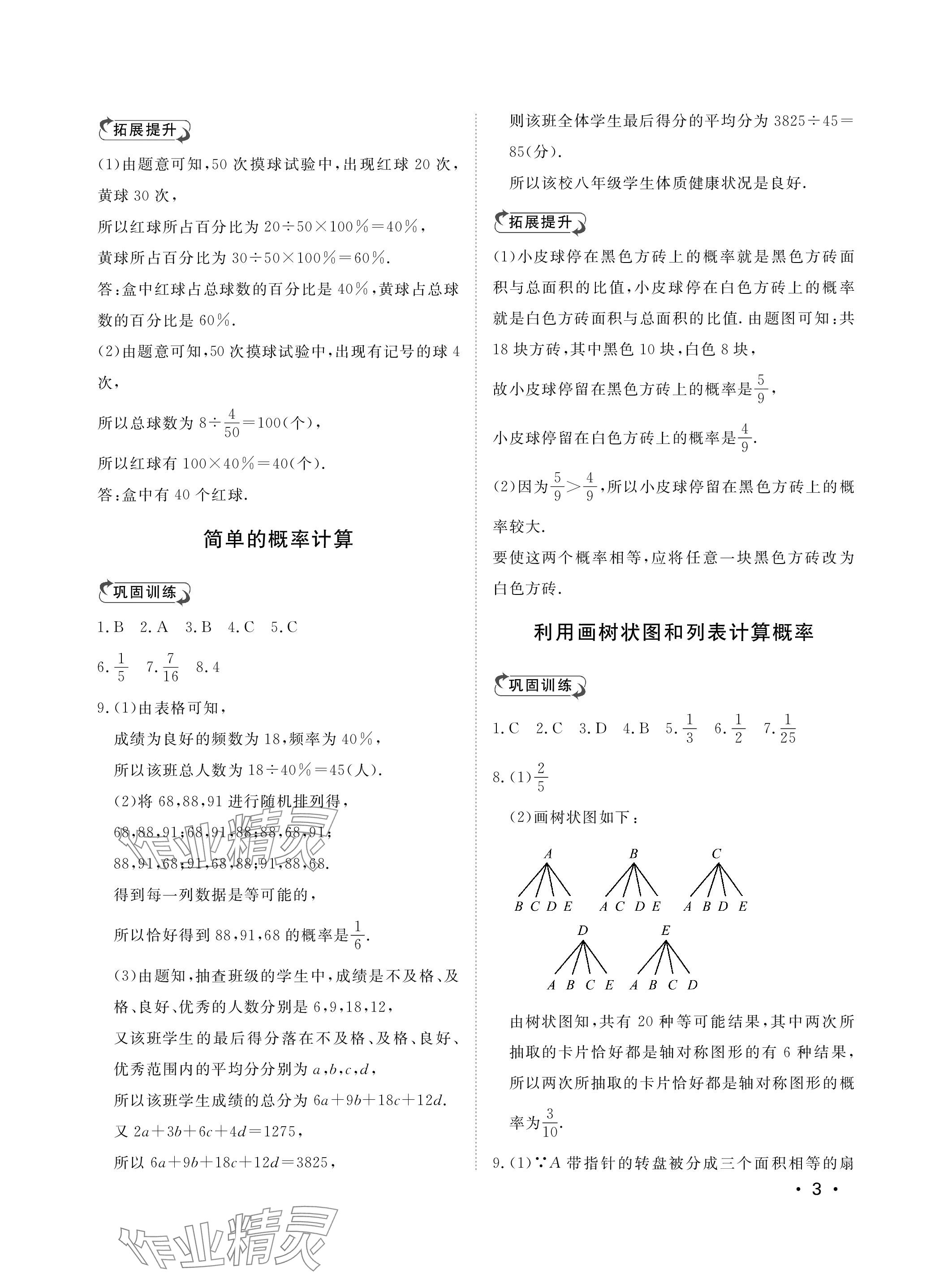 2024年行知天下九年級(jí)數(shù)學(xué)下冊(cè)人教版 參考答案第3頁