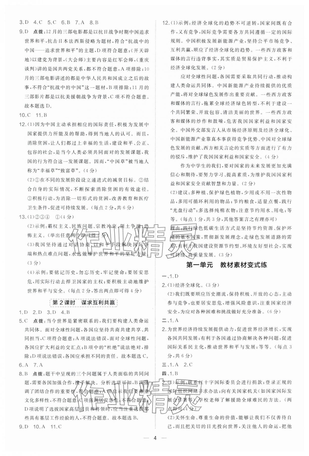 2025年點(diǎn)撥訓(xùn)練九年級(jí)道德與法治下冊(cè)人教版海南專版 第4頁