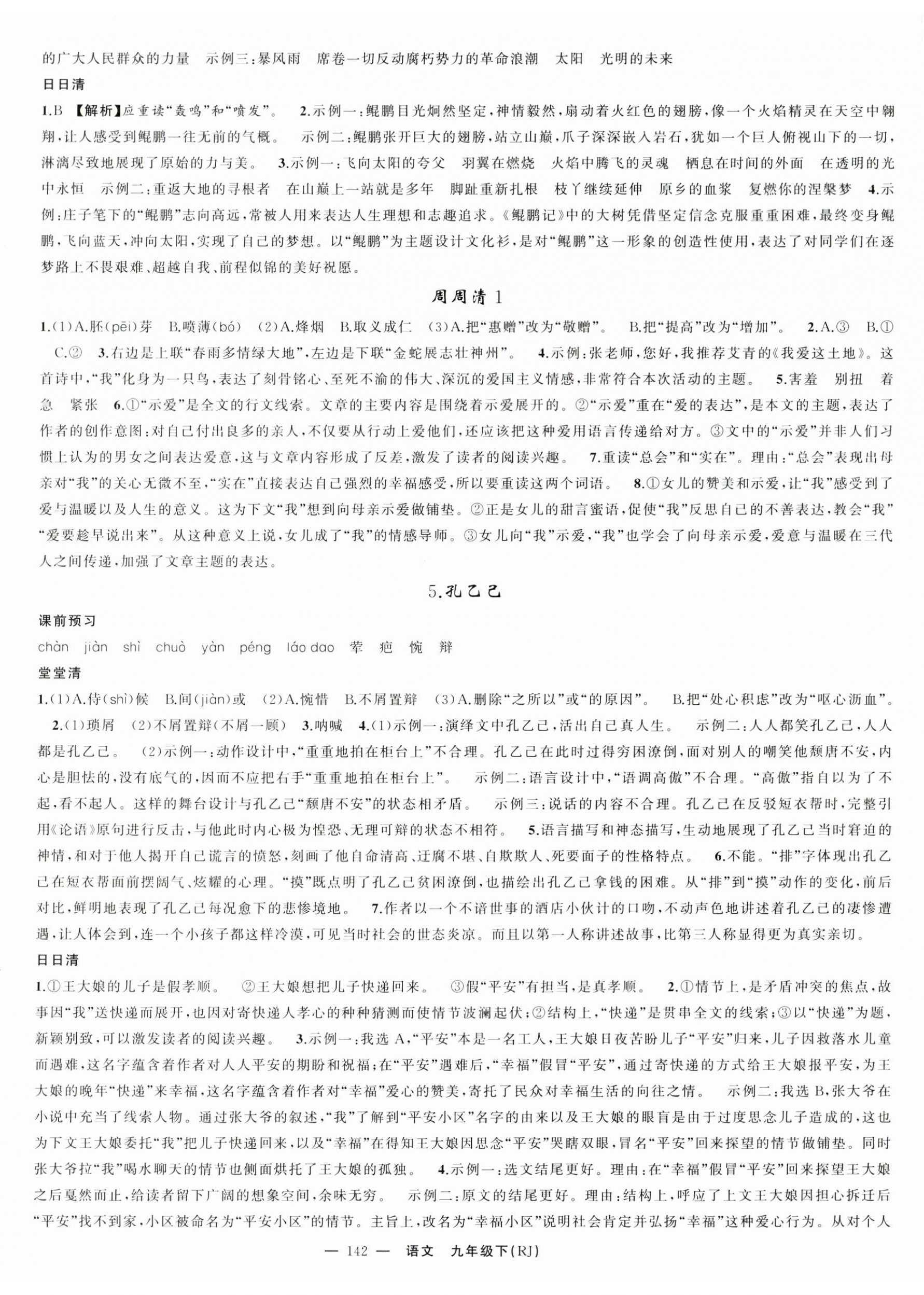 2025年四清导航九年级语文下册人教版湖北专版 第2页