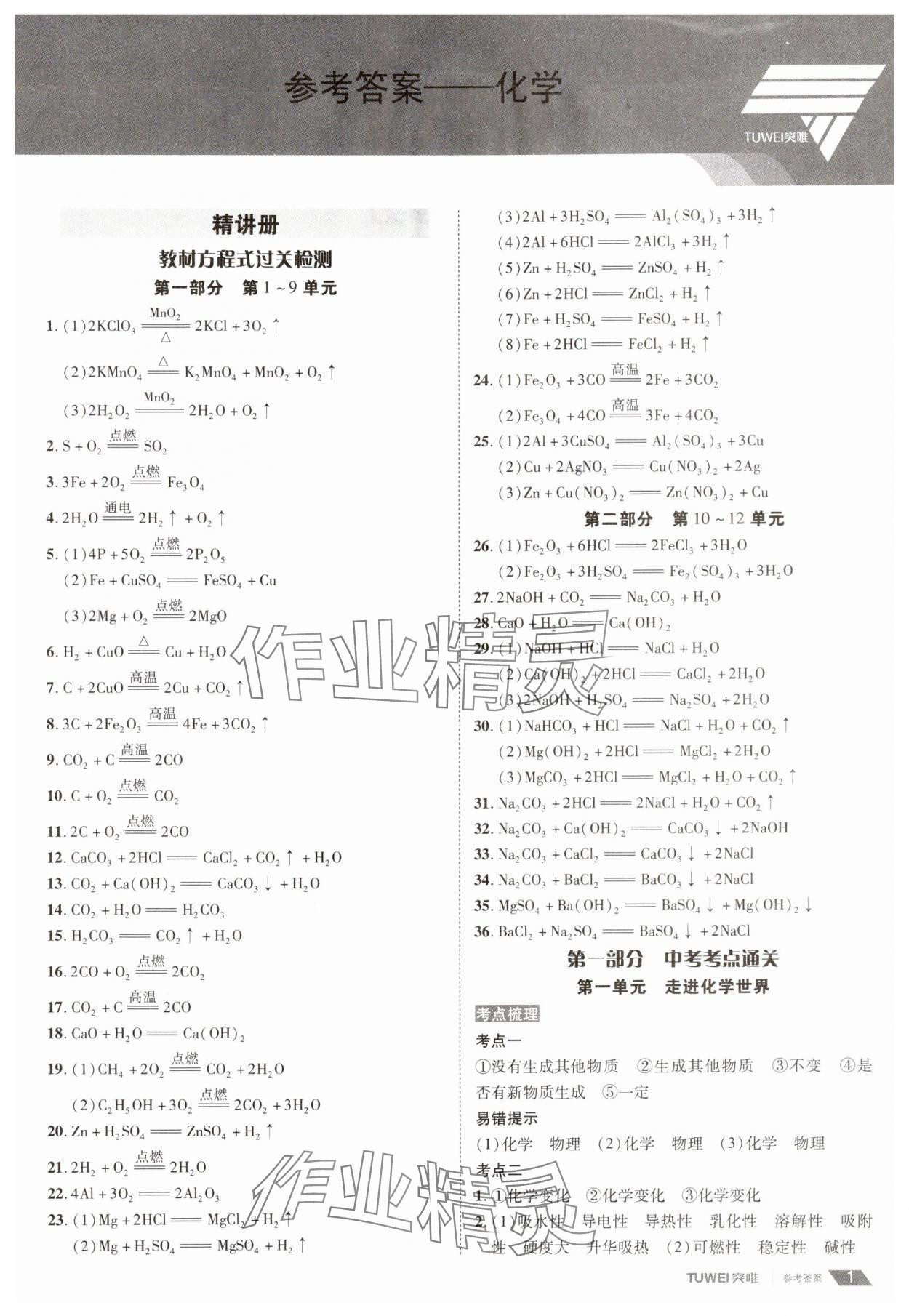 2024年一戰(zhàn)通關中考總復習化學河南專版 第1頁