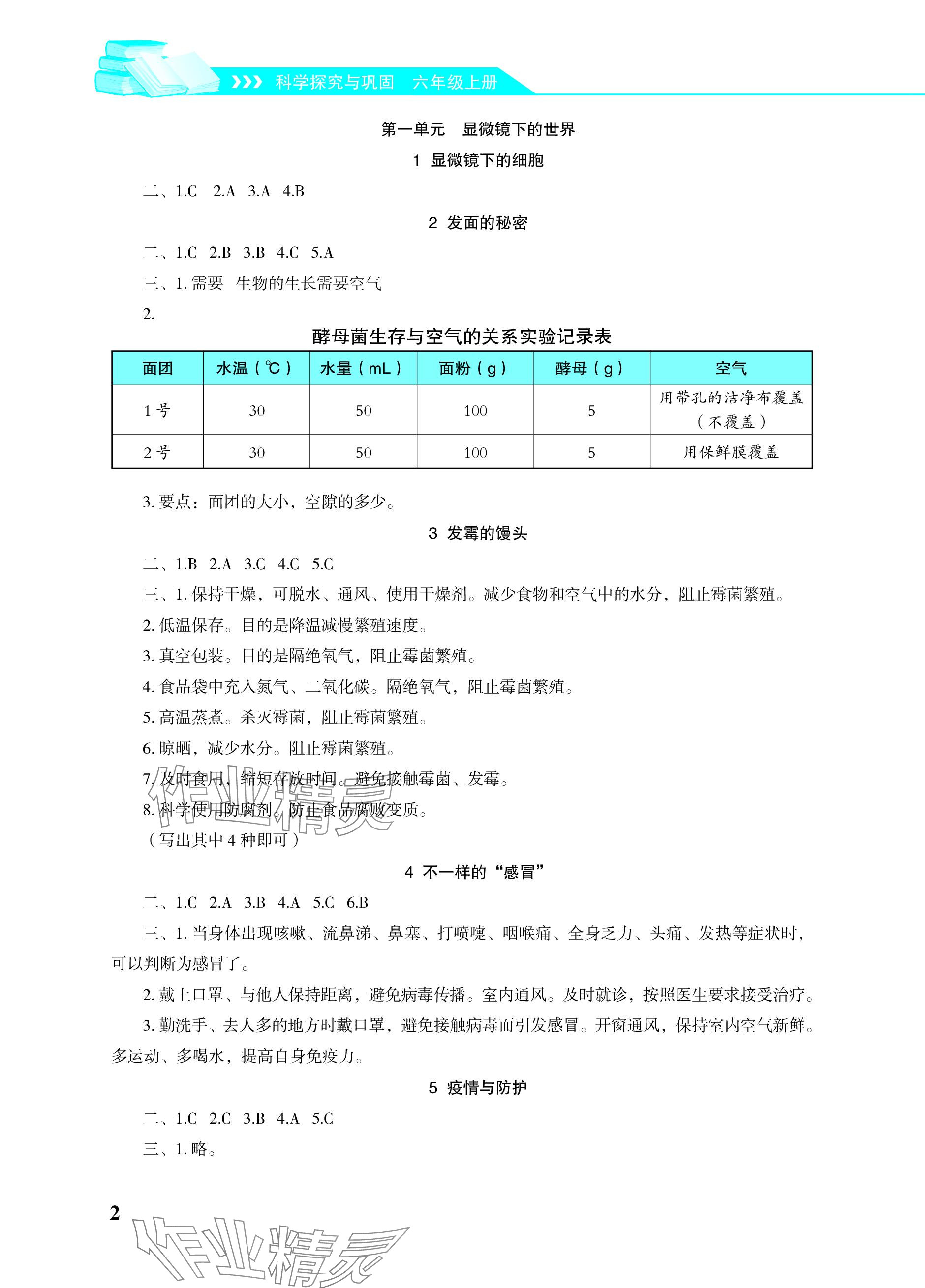 2023年科学探究与巩固六年级上册大象版 参考答案第2页