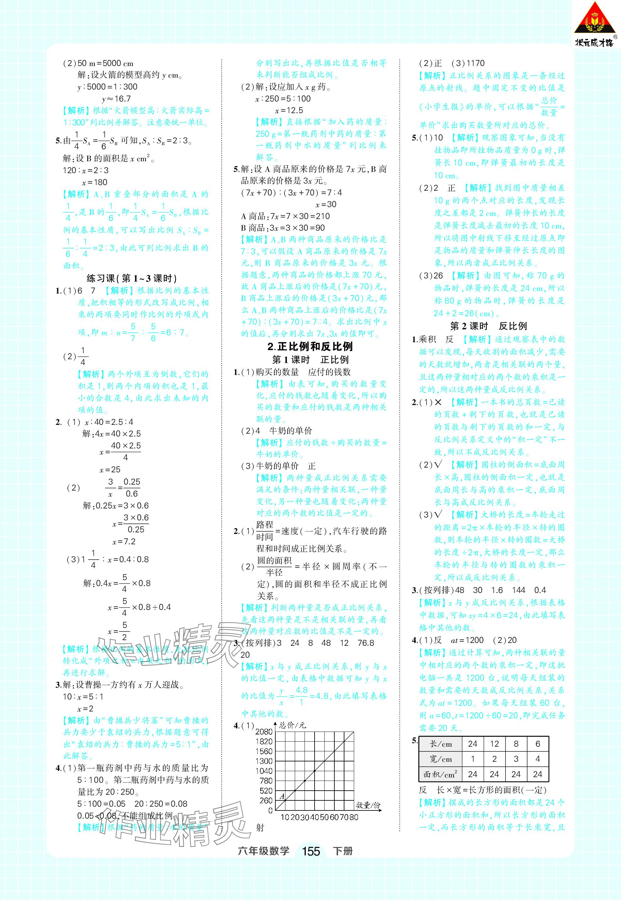 2024年黃岡狀元成才路狀元作業(yè)本六年級(jí)數(shù)學(xué)下冊(cè)人教版 參考答案第9頁