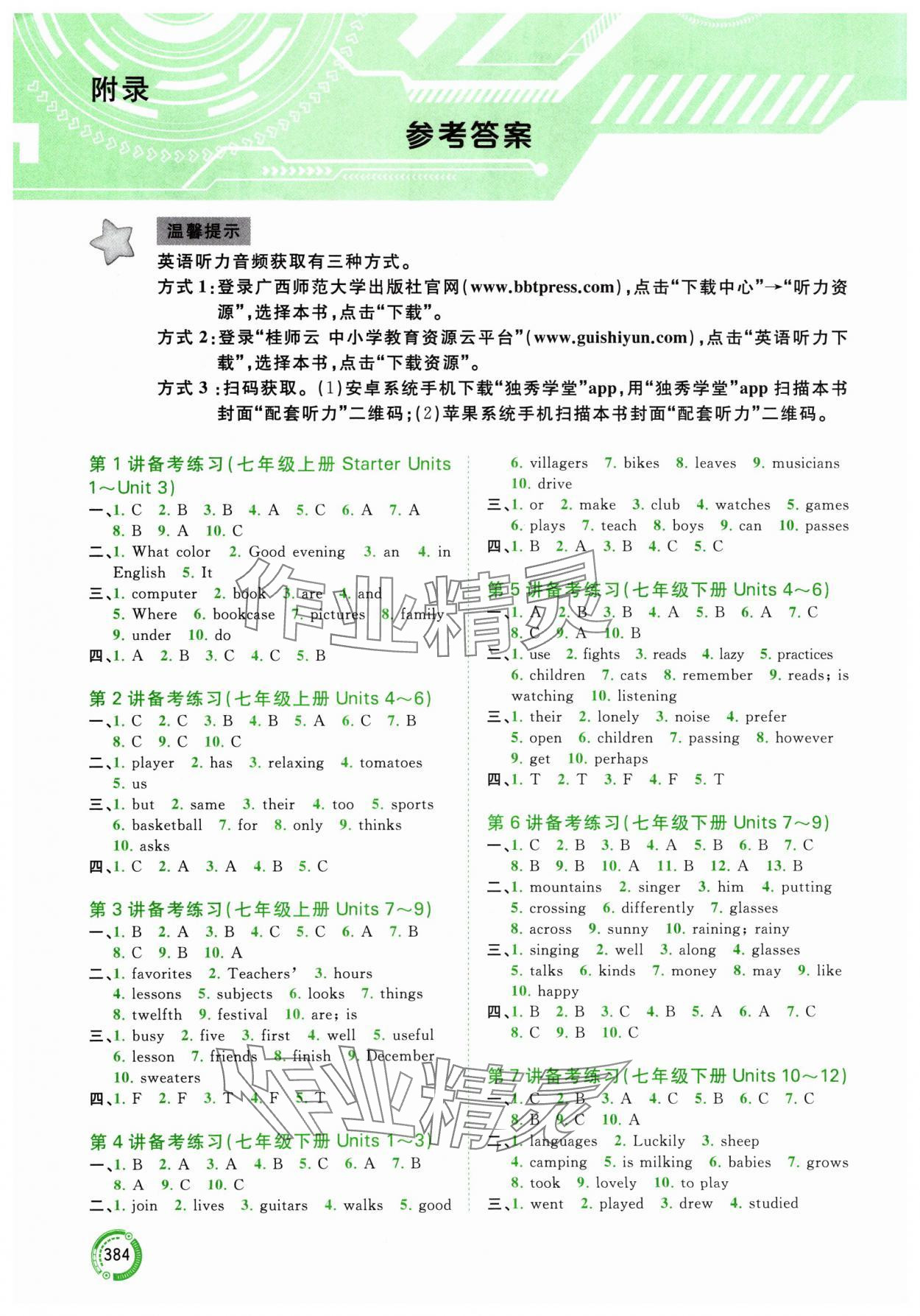 2024年中考先鋒中考總復(fù)習(xí)英語(yǔ)人教版 參考答案第1頁(yè)