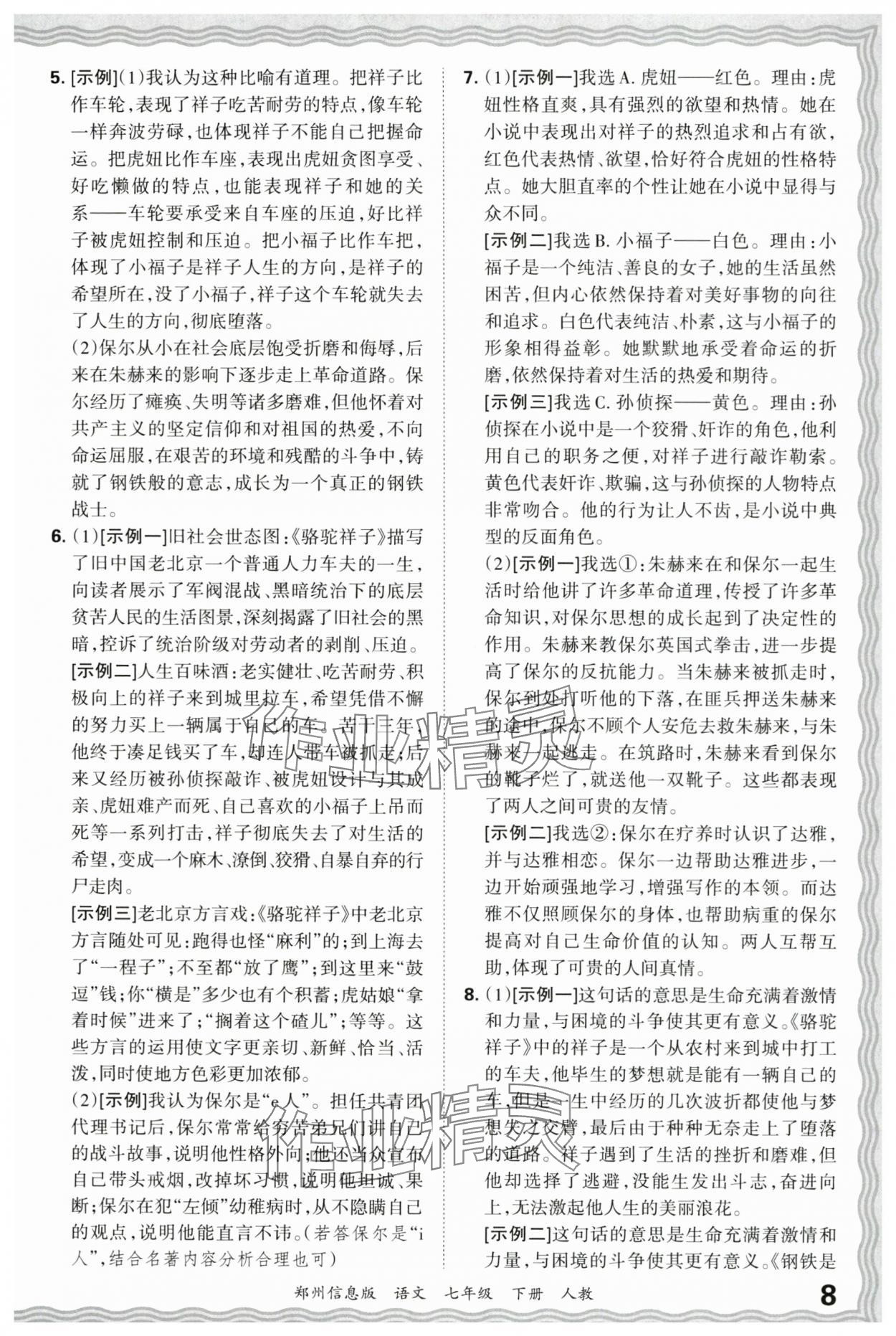 2025年王朝霞期末真題精編七年級語文下冊人教版鄭州專版 參考答案第8頁