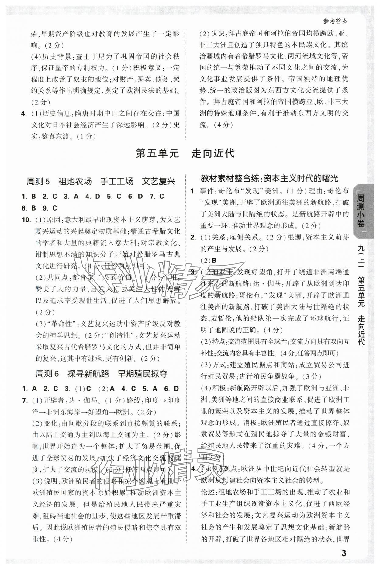 2025年萬(wàn)唯中考大小卷九年級(jí)歷史全一冊(cè)人教版 參考答案第3頁(yè)