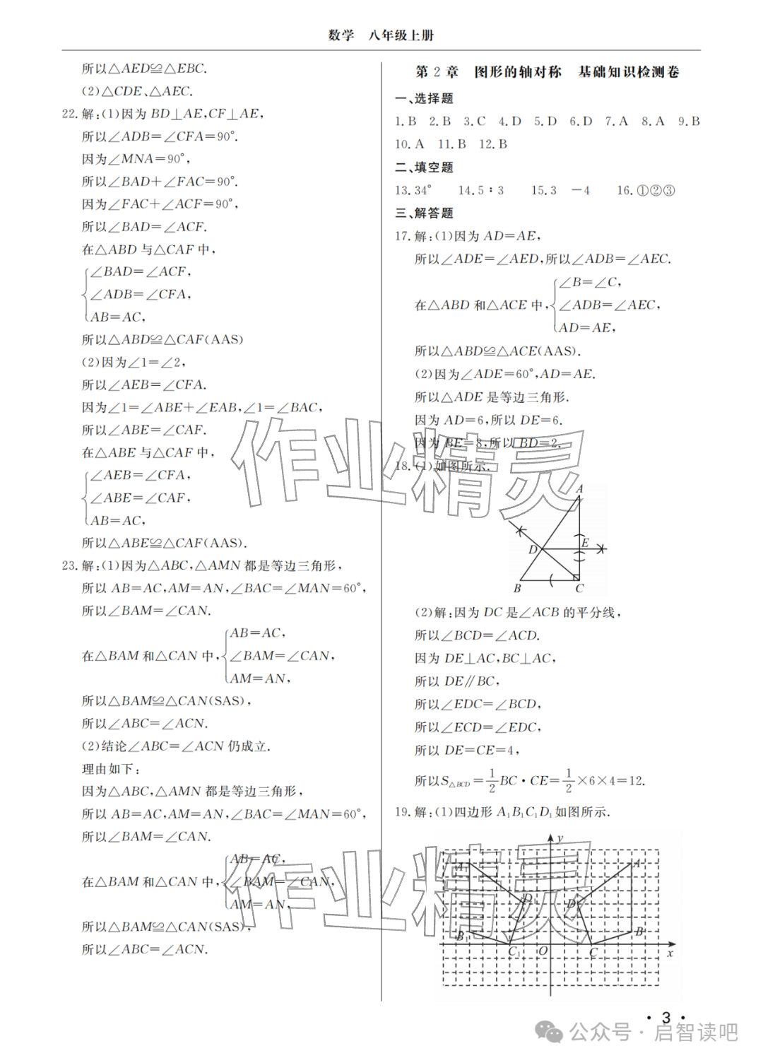 2025年同步練習冊分層檢測卷八年級數學上冊青島版 參考答案第3頁