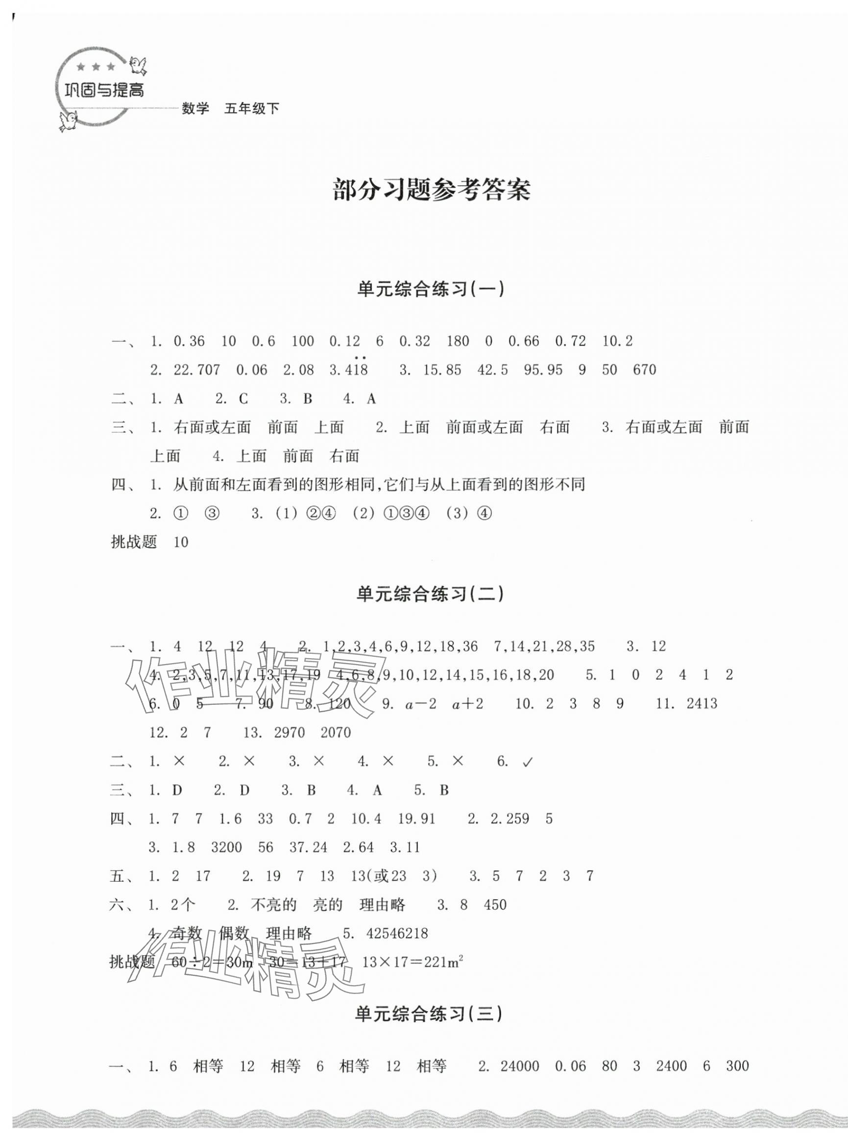 2025年鞏固與提高浙江教育出版社五年級數學下冊人教版 第1頁
