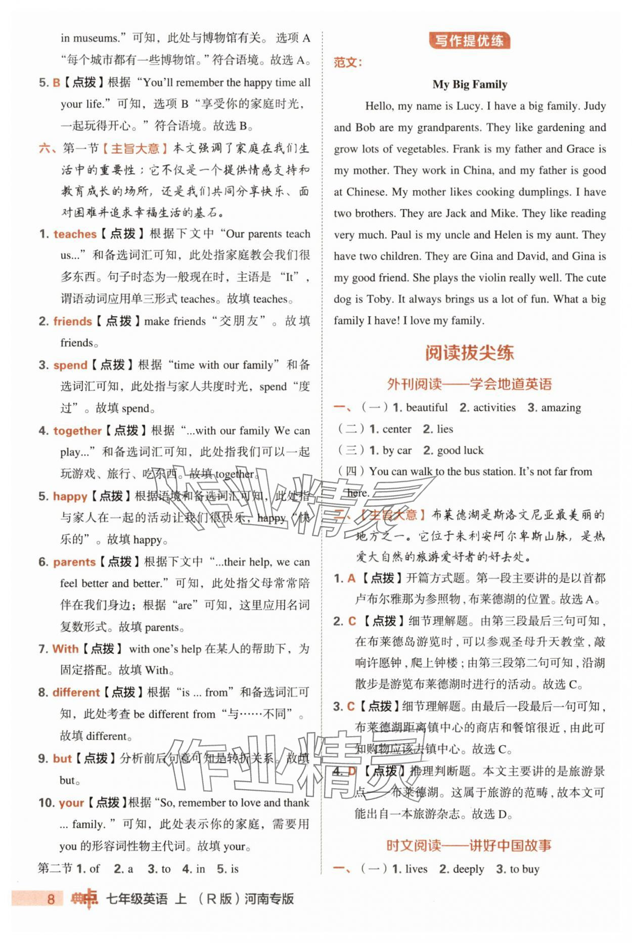 2025年综合应用创新题典中点七年级英语上册人教版河南专版 参考答案第8页