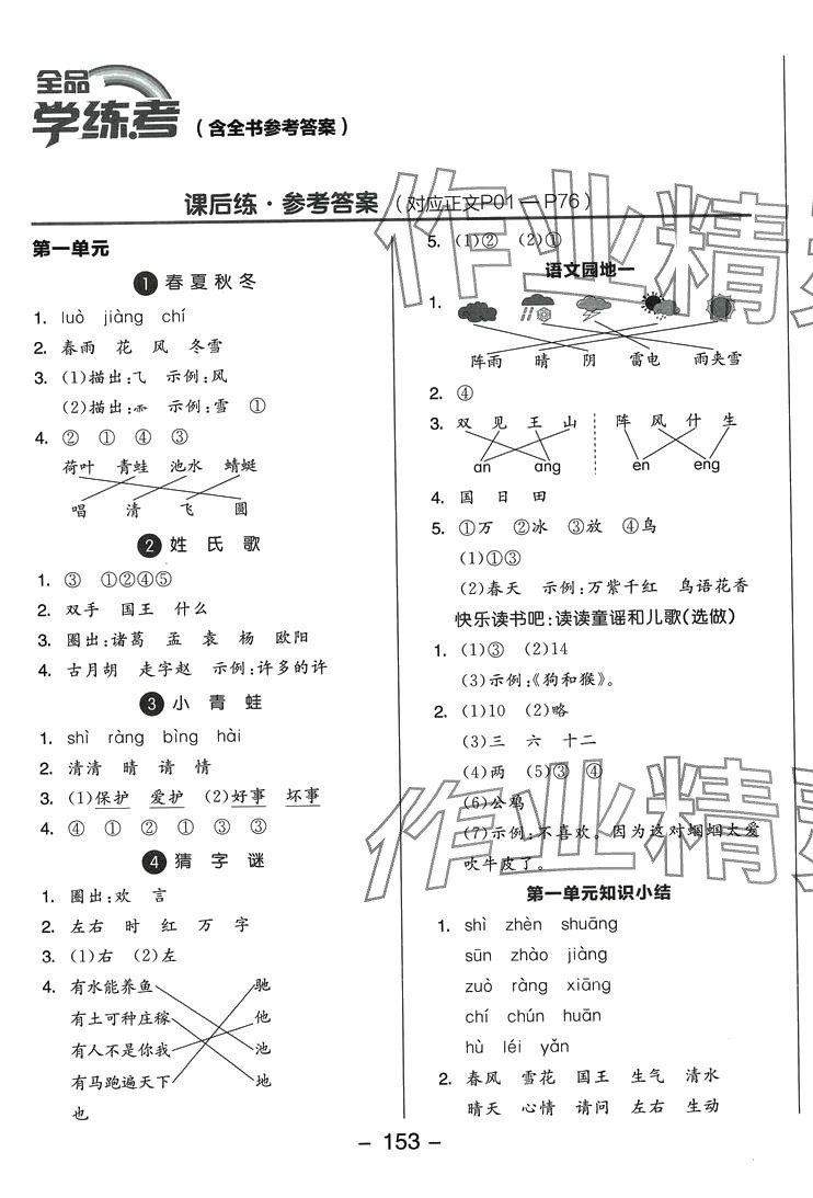 2024年全品學(xué)練考一年級(jí)語(yǔ)文下冊(cè)人教版福建專版 第1頁(yè)