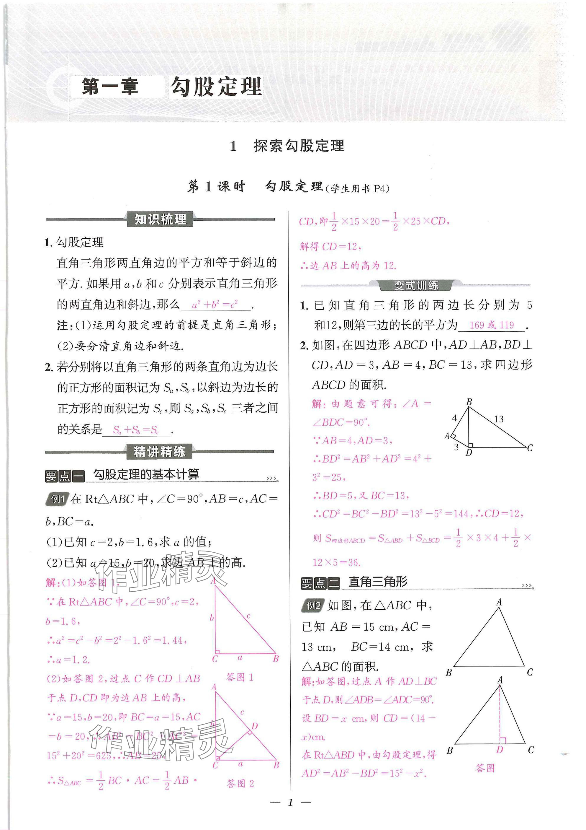 2025年天府课堂八年级数学上册北师大版 参考答案第1页