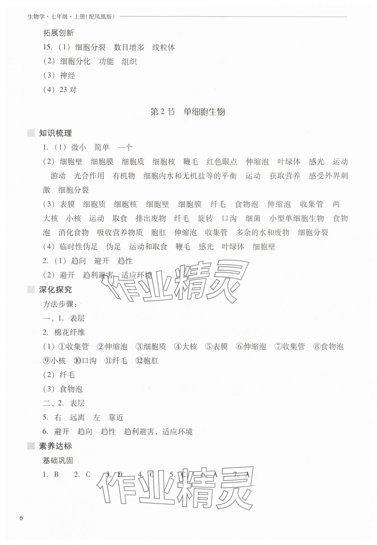 2025年新课程问题解决导学方案七年级生物上册苏教版 参考答案第6页