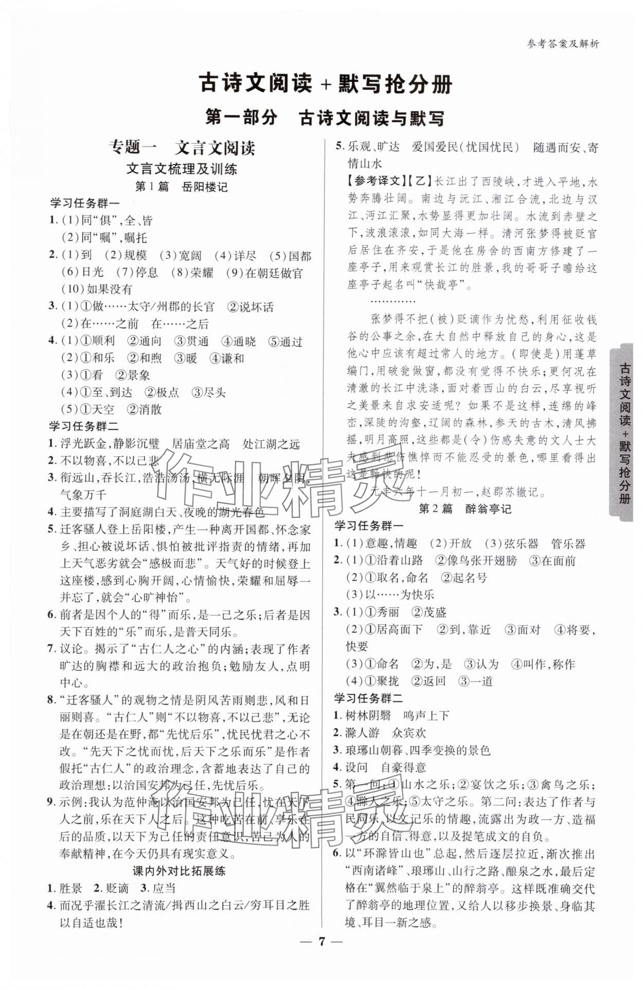 2024年練客中考提優方案語文安徽專版 參考答案第6頁