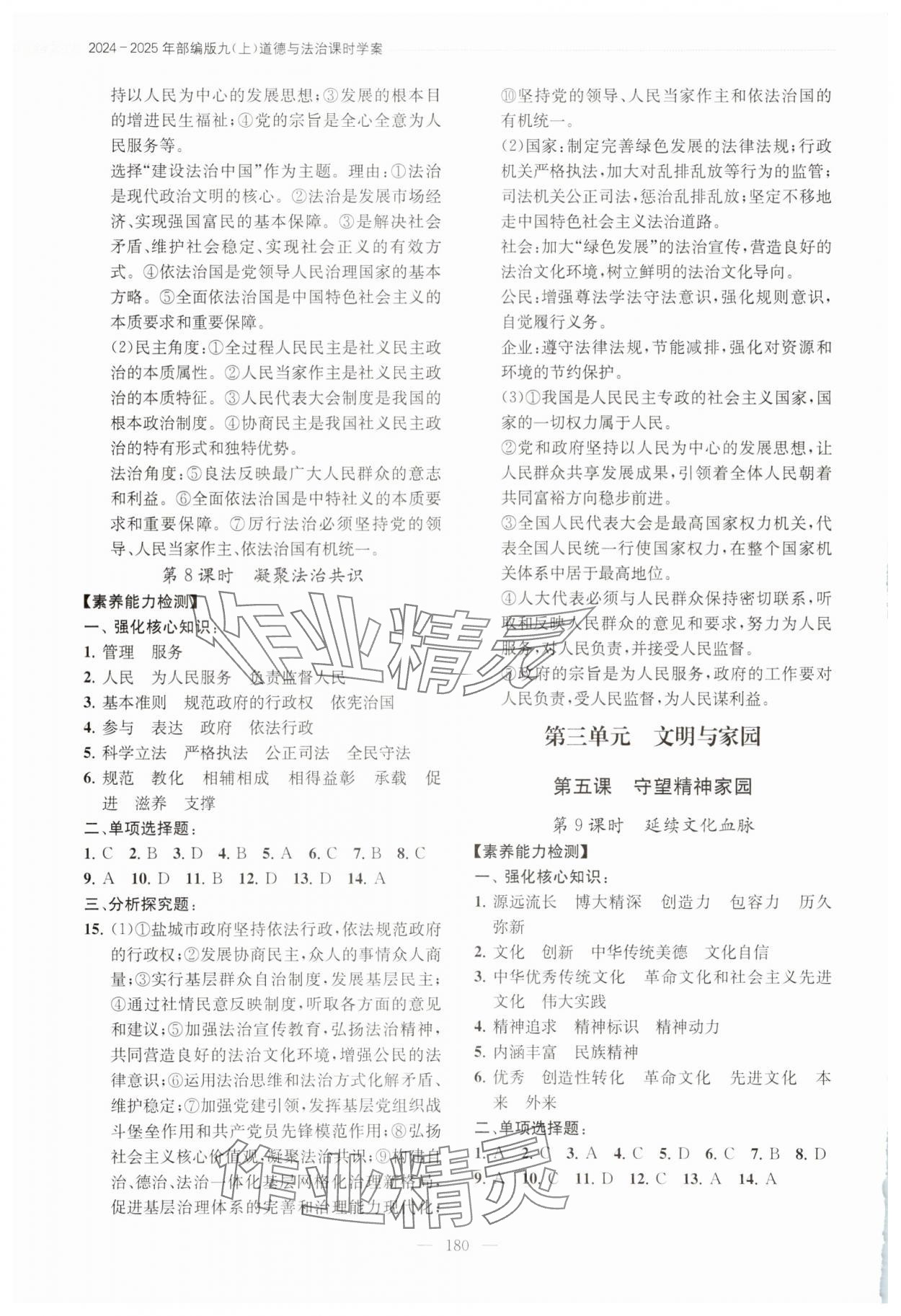 2025年考点全析精练九年级道德与法治人教版&nbsp;参考答案第4页