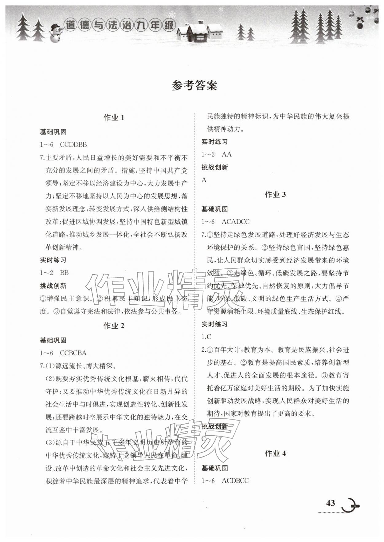 2026年寒假作业九年级道德与法治湖南教育出版社&nbsp;第1页