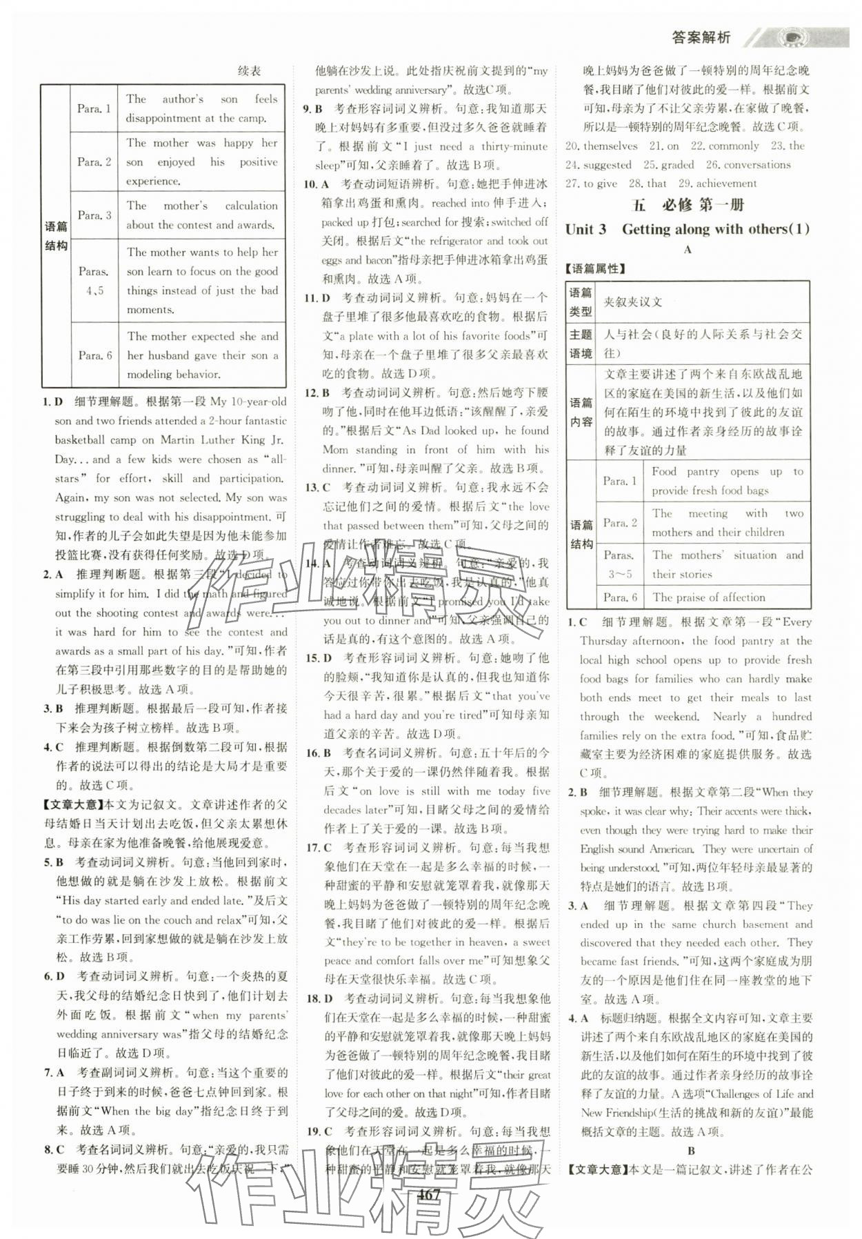 2025年世纪金榜高中全程复习方略高中英语译林版 参考答案第19页