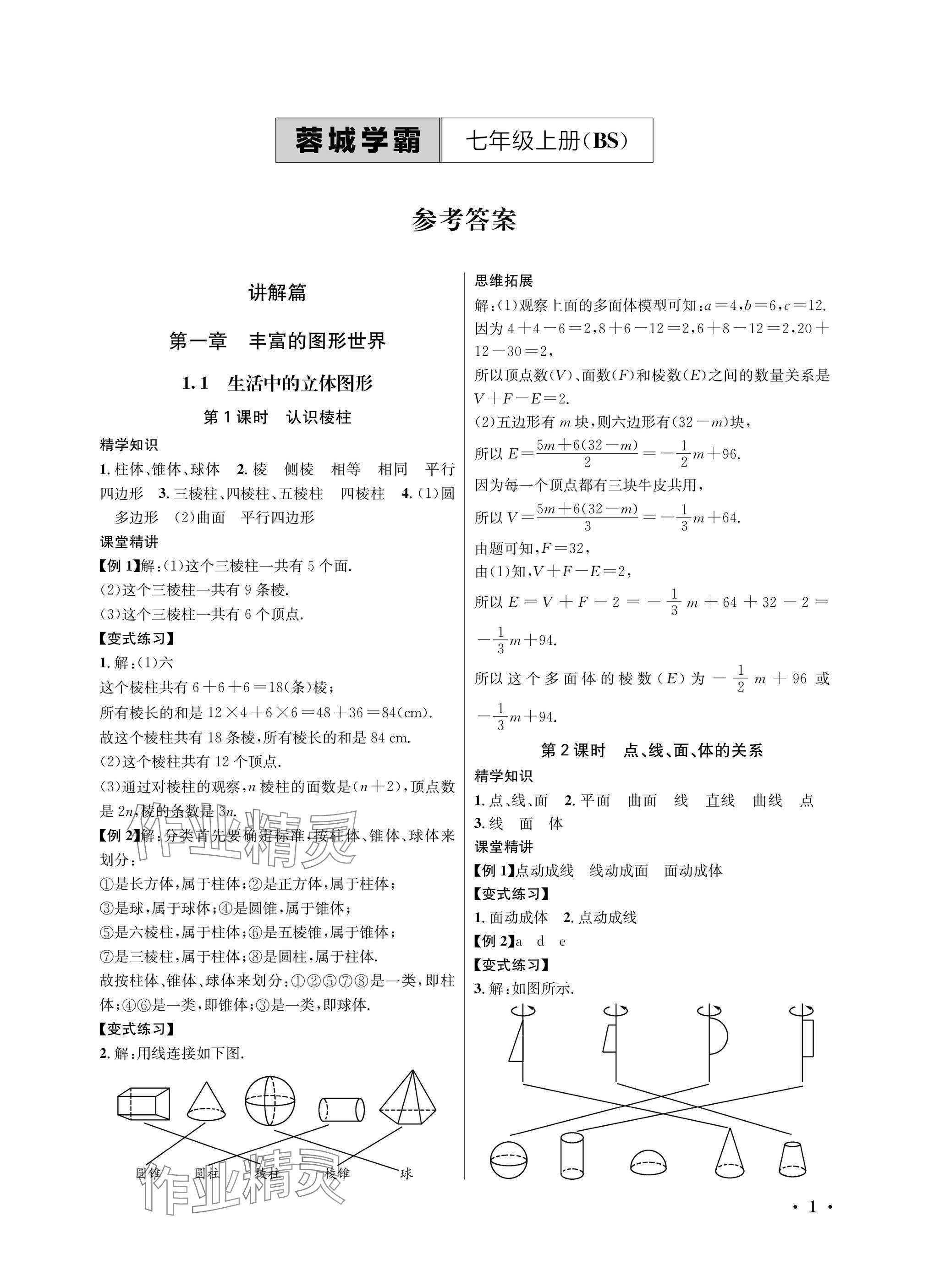 2025年蓉城之星七年级数学上册北师大版 参考答案第1页