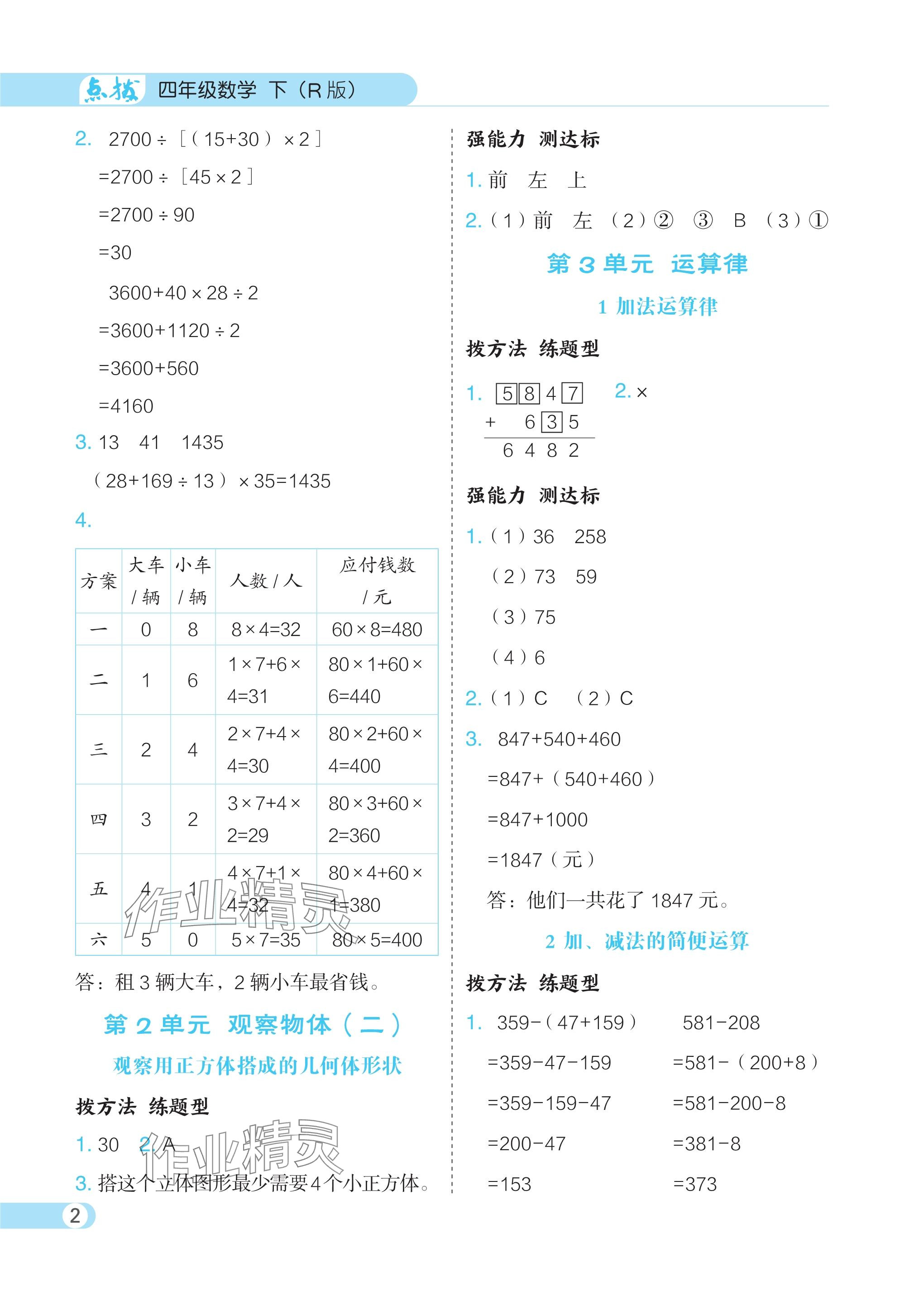 2024年特高級(jí)教師點(diǎn)撥四年級(jí)數(shù)學(xué)下冊(cè)人教版 參考答案第2頁(yè)