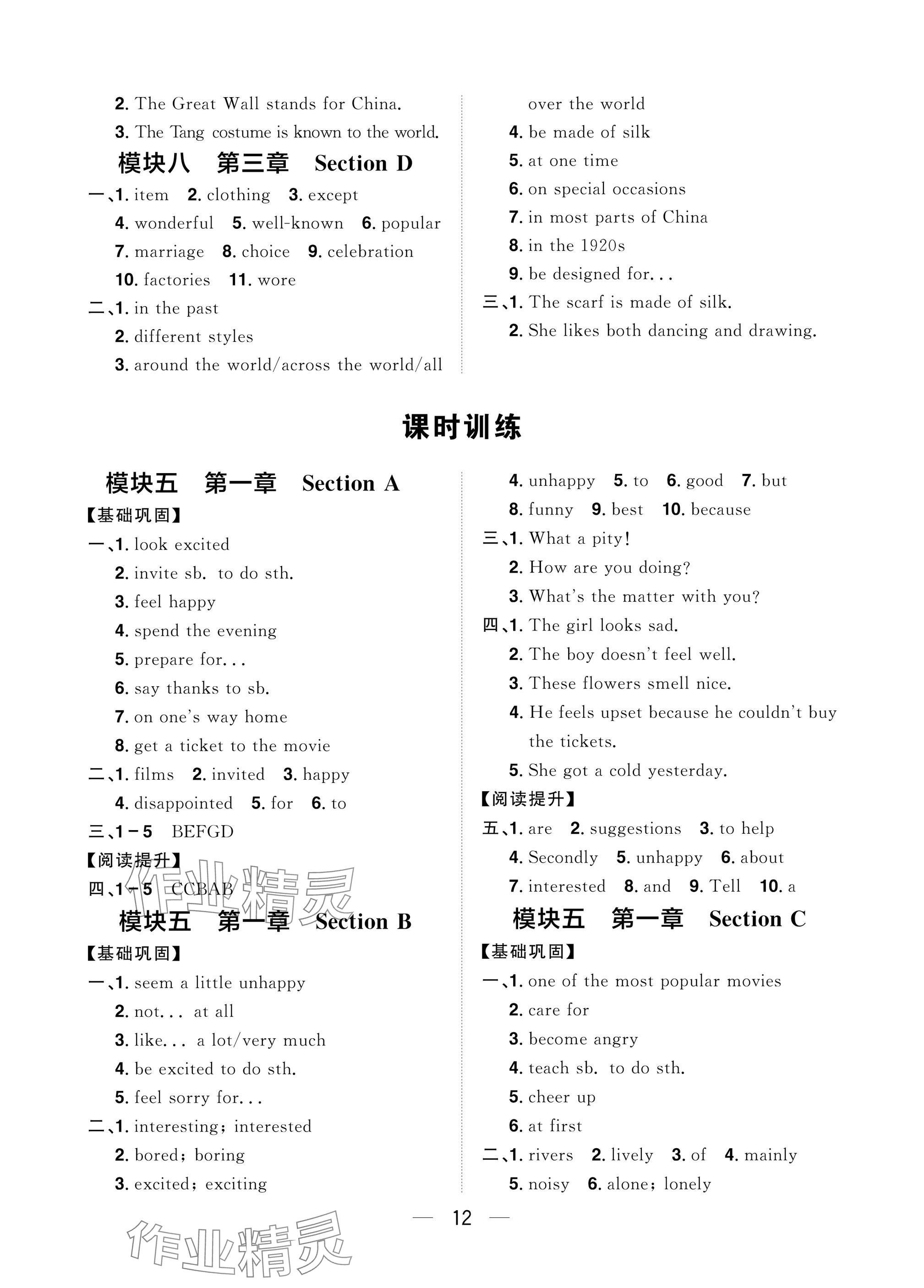 2025年陽光同學分層設計八年級英語下冊仁愛版福建專版 參考答案第12頁
