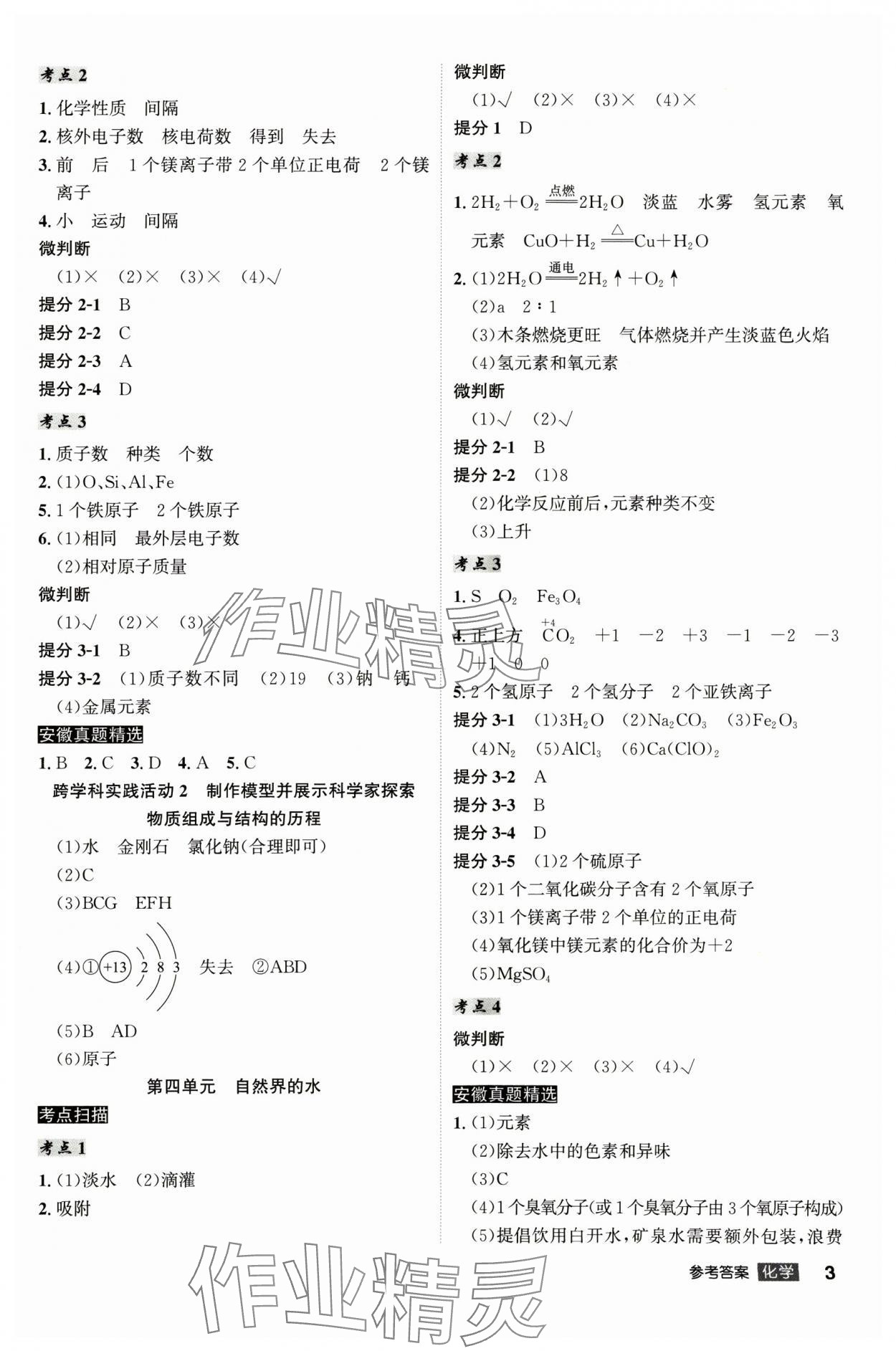 2025年安徽中考總復(fù)習(xí)名師A計(jì)劃化學(xué) 參考答案第3頁