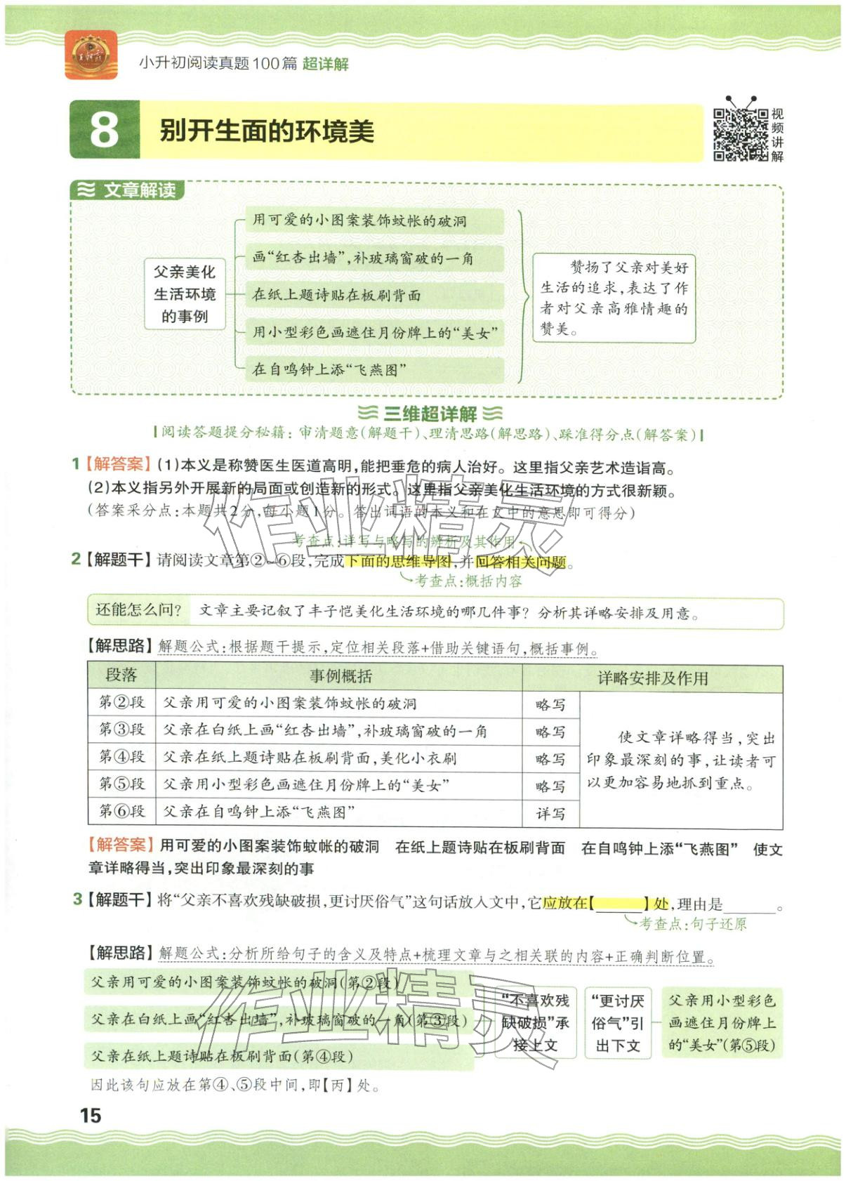 2026年王朝霞小升初閱讀真題100篇超詳解六年級語文&nbsp;參考答案第15頁