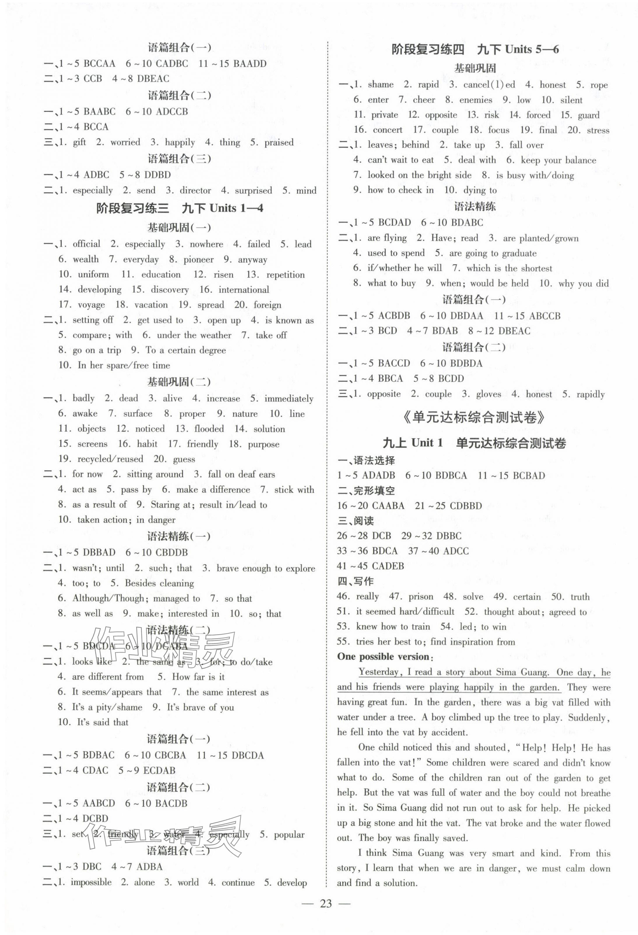 2024年領(lǐng)跑作業(yè)本九年級英語全一冊人教版廣州專版 第23頁