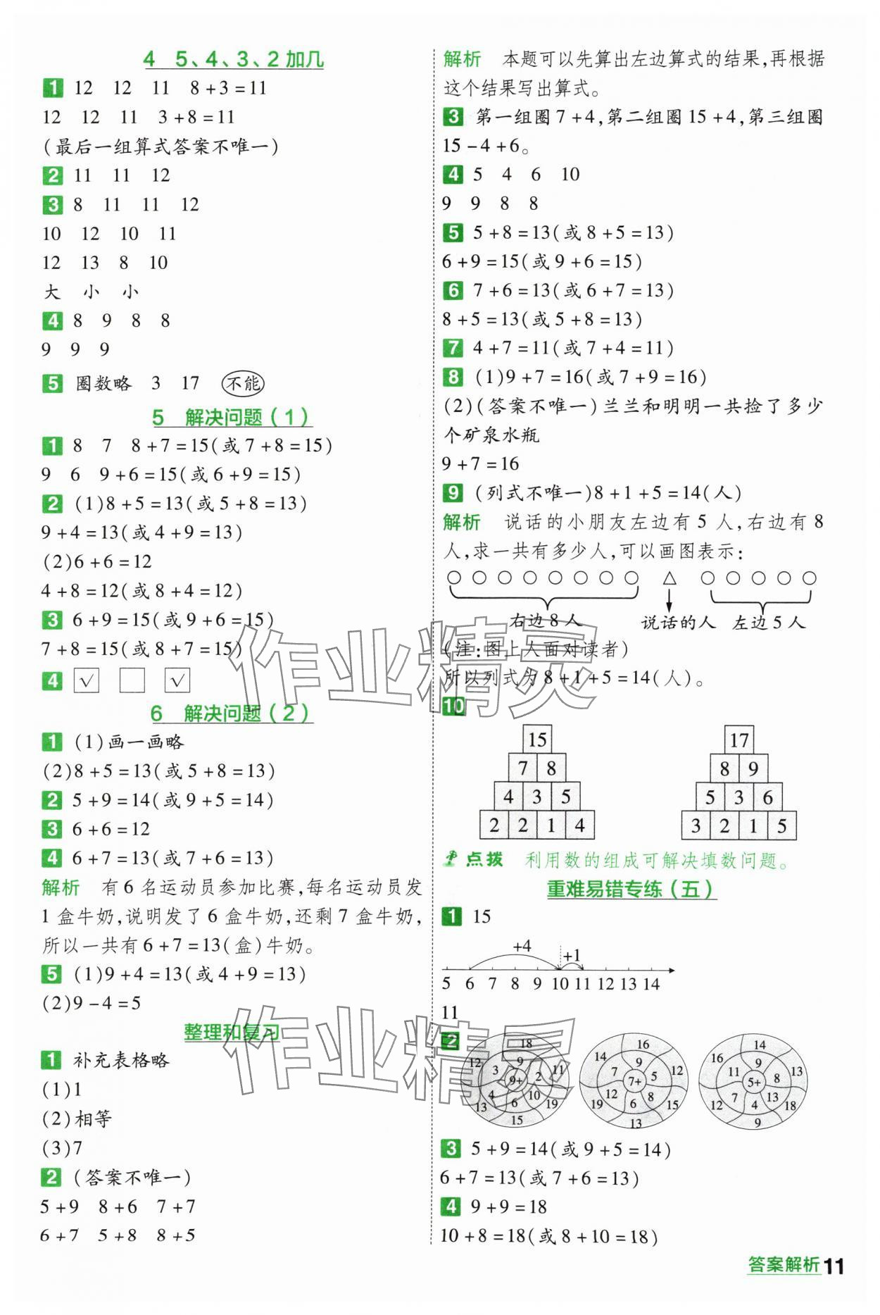 2024年一遍過一年級數(shù)學(xué)上冊人教版 參考答案第11頁