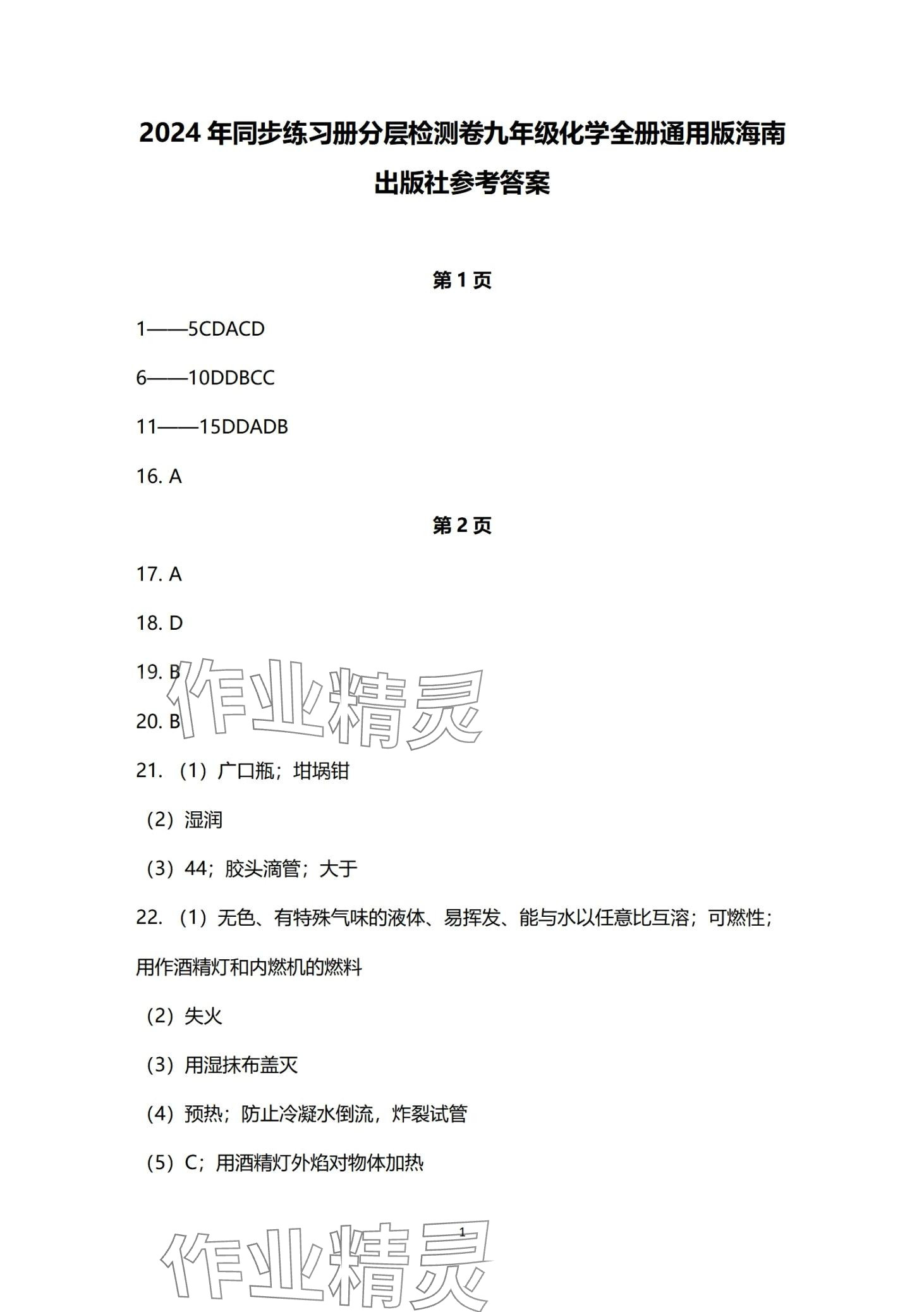 2024年同步練習(xí)冊(cè)分層檢測(cè)卷九年級(jí)化學(xué)全一冊(cè) 第1頁(yè)