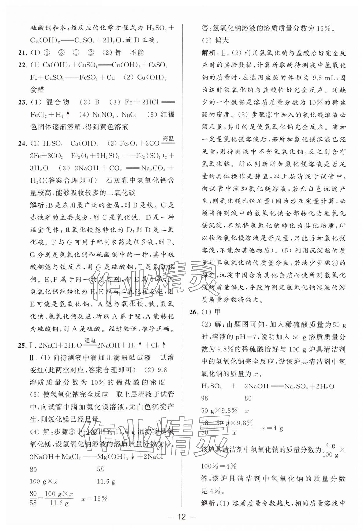 2024年亮點(diǎn)給力大試卷九年級(jí)化學(xué)下冊(cè)滬教版 參考答案第12頁(yè)