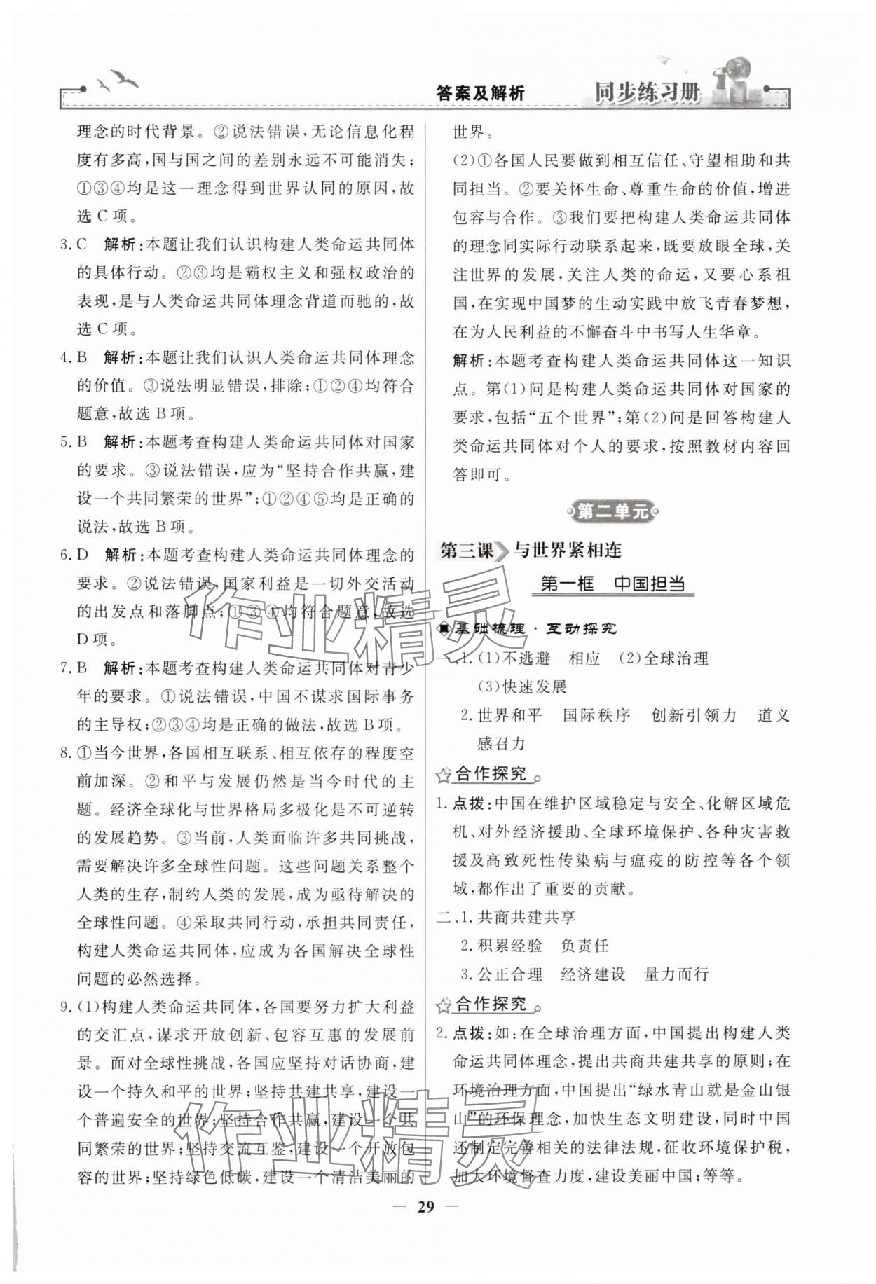 2025年同步练习册人民教育出版社九年级道德与法治下册人教版江苏专版 第5页