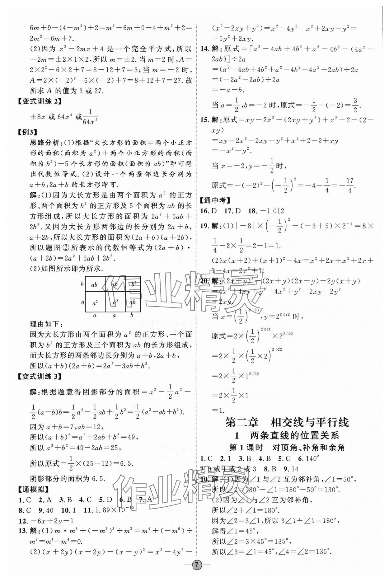 2024年優(yōu)加學(xué)案課時(shí)通七年級數(shù)學(xué)下冊北師大版 參考答案第7頁