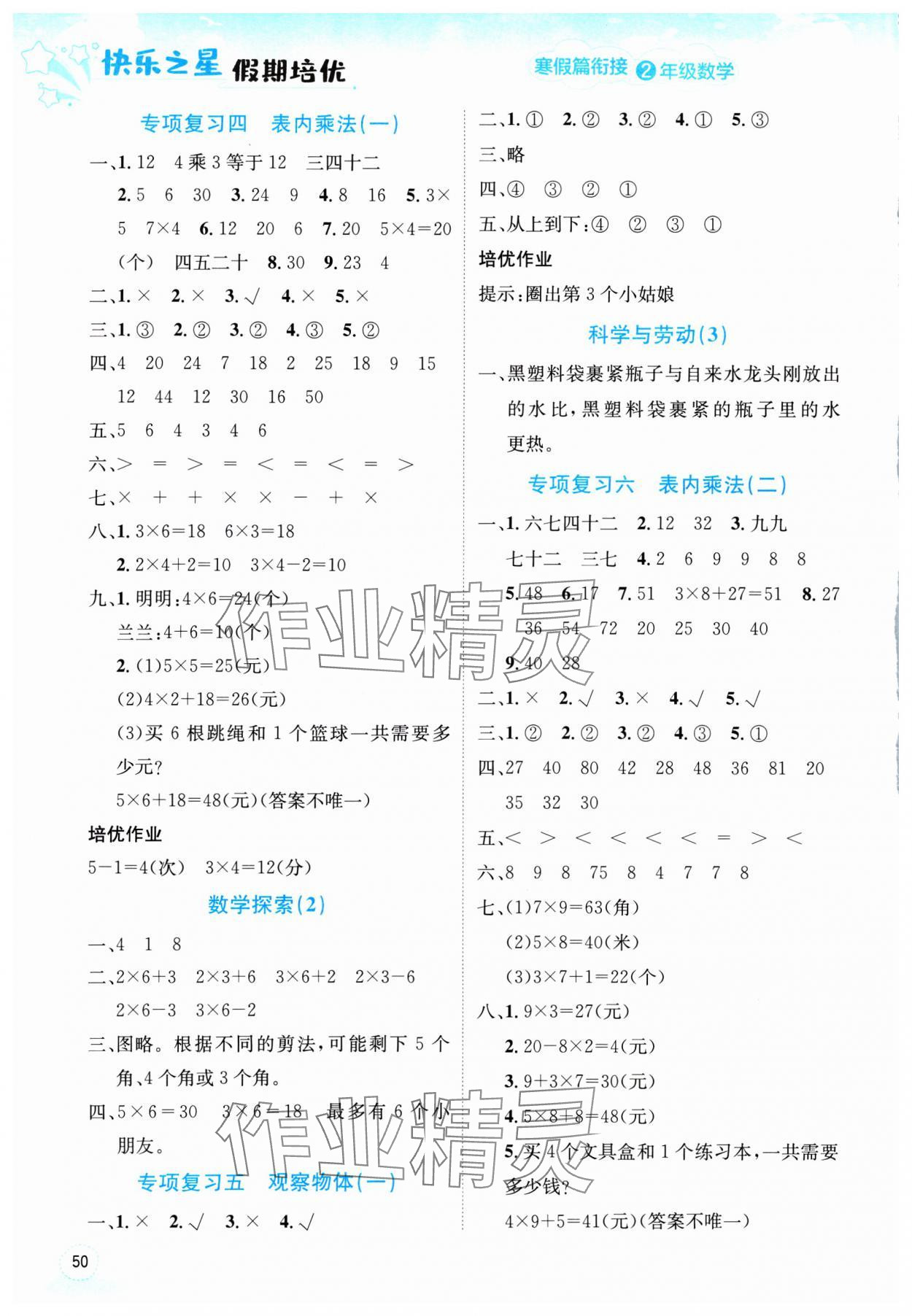2025年假期培优武汉大学出版社二年级数学人教版 第2页